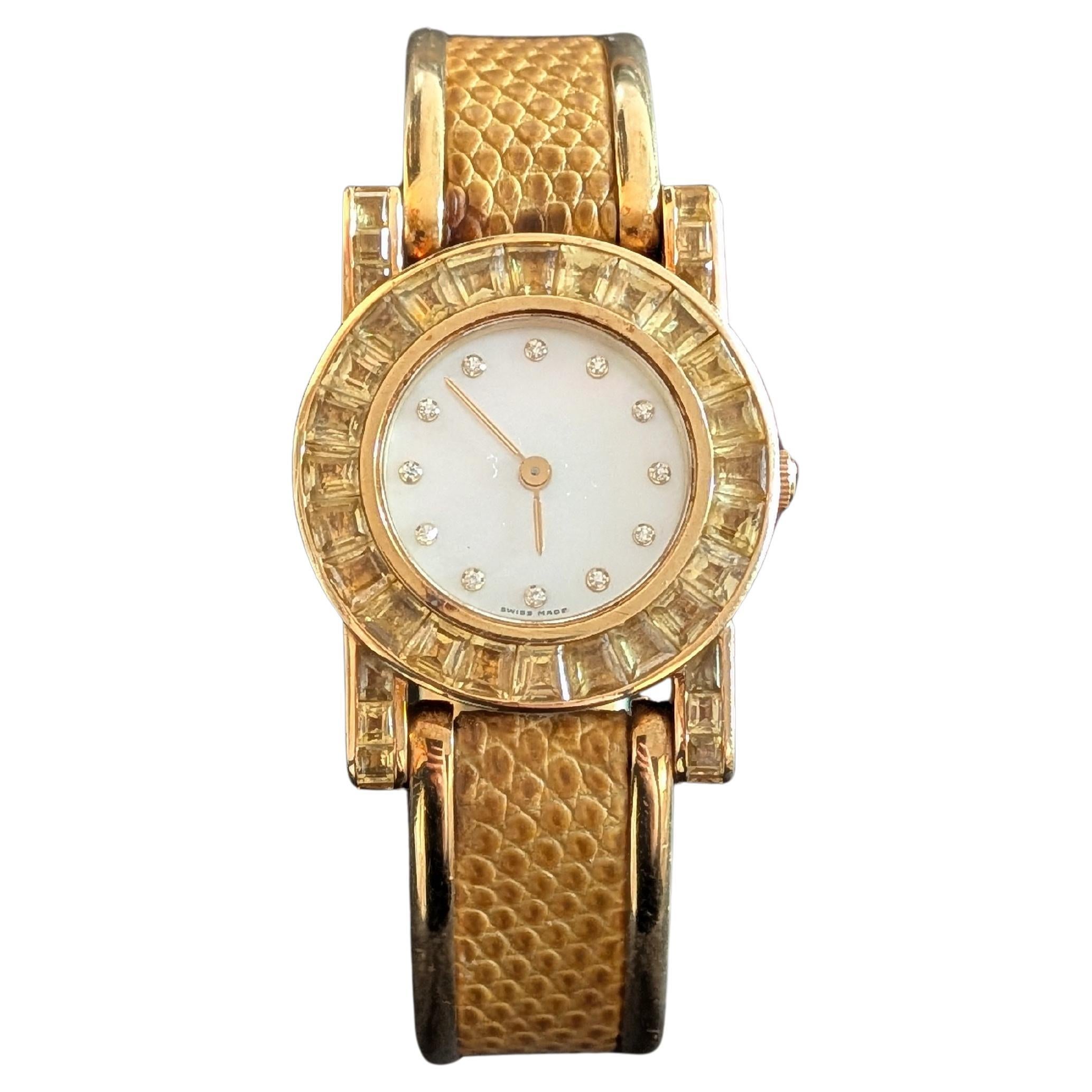 Montre-bracelet saphir jaune diamant en or jaune 18k 750 Vintage Hemmerle