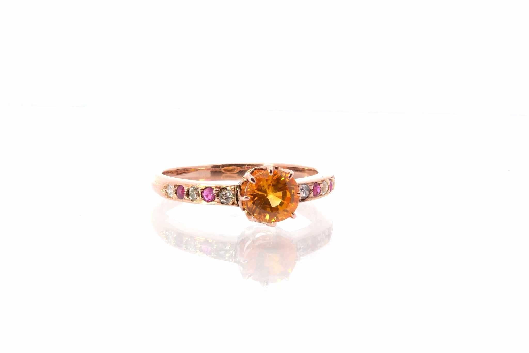 Round Cut Yellow sapphire, diamonds and pink sapphires ring in 18k gold For Sale