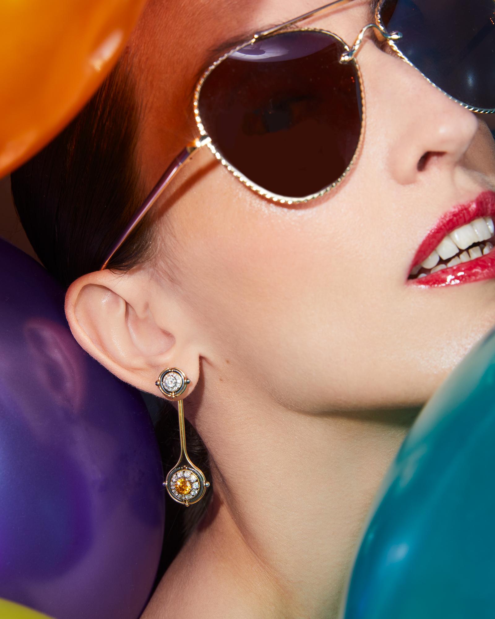 Yellow Sapphire Diamonds Mira Drop Earrings in 18k yellow gold by Elie Top 2