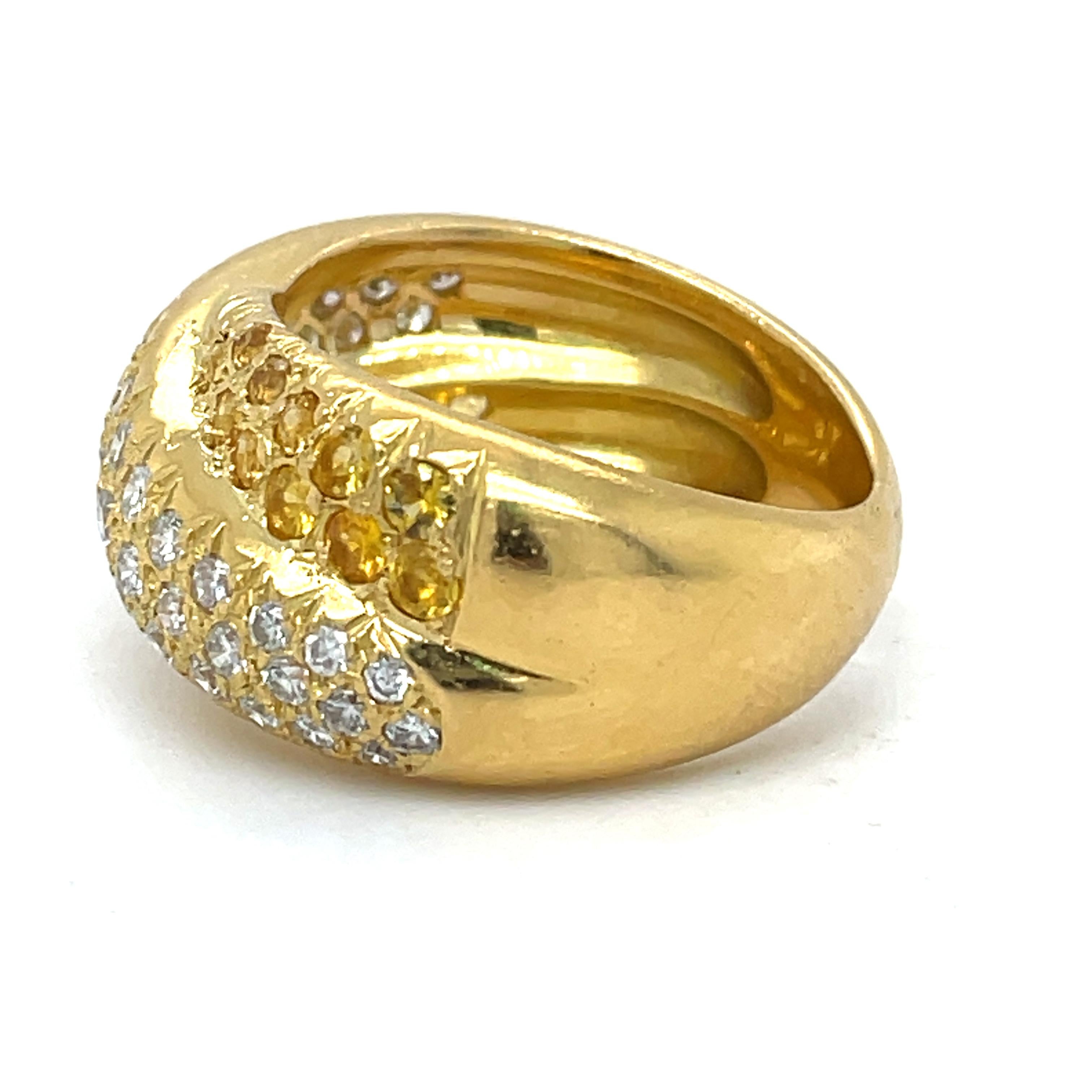 Anello con zaffiri gialli e diamanti, oro giallo 18 carati, anello a cupola incrociata In condizioni ottime in vendita a Ramat Gan, IL