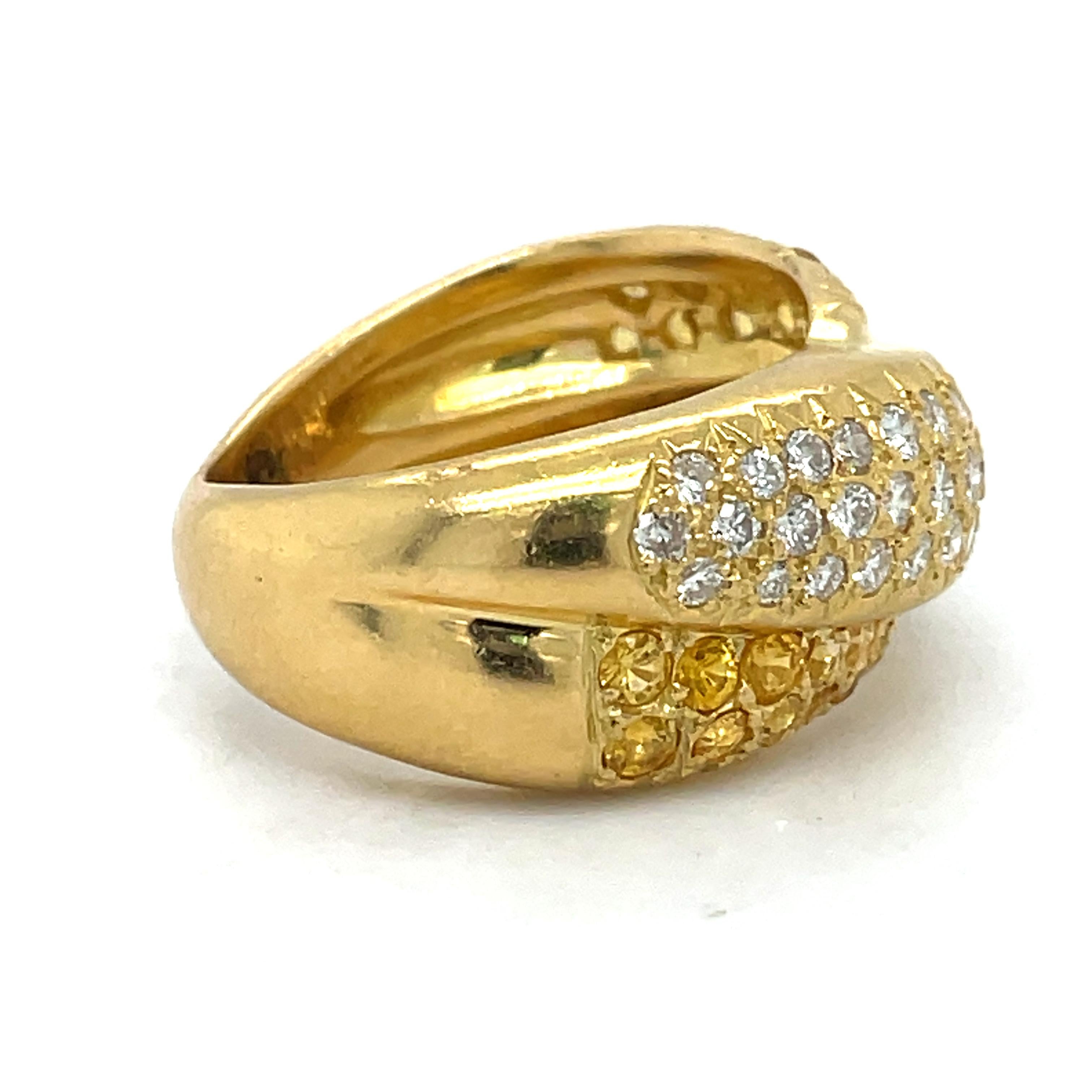 Anello con zaffiri gialli e diamanti, oro giallo 18 carati, anello a cupola incrociata in vendita 1