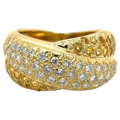 Yellow Sapphire & Diamonds Statement ring, 18K yellow gold, crisscross Dome ring