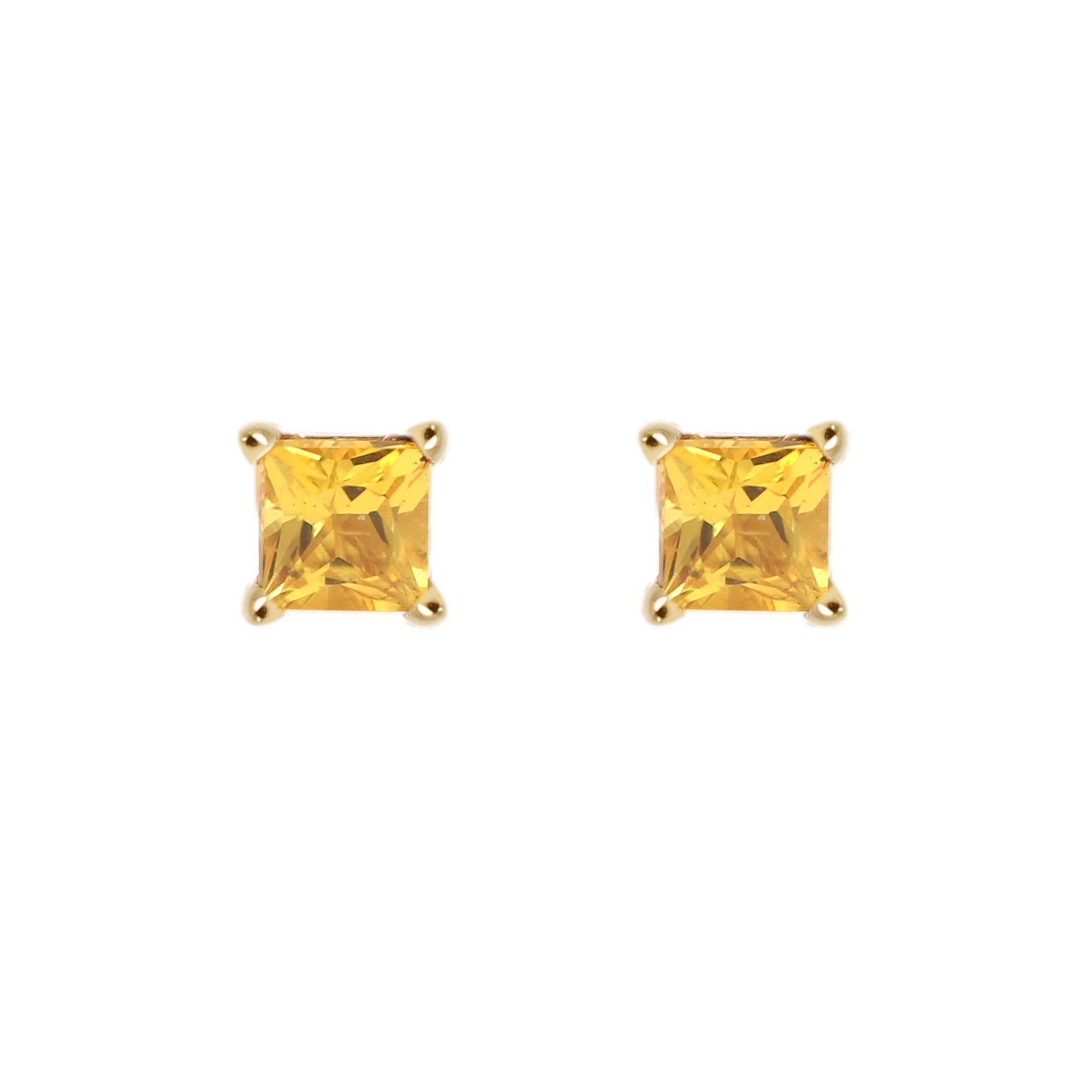 Solid 14k Yellow Gold 
Natural Yellow Sapphire Gemstone
1 pair ( 2pieces )
each stone is 3.0 mm approx 0.20 carat 
Square shape
AA Quality Gems
due to natural formations minor inclusions or imperfections may occur
Good for any age
+Gift Box
