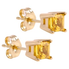 Yellow Sapphire Earring Stud Mini Cute Karat Yellow Gold, Natural Stone