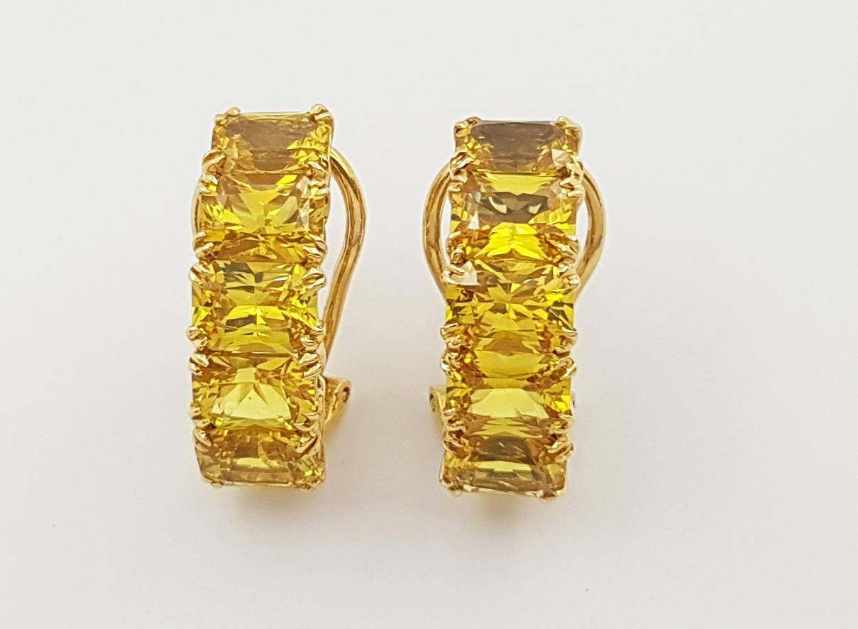 Contemporary Yellow Sapphire Earrings set in 18 Karat Gold Settings For Sale