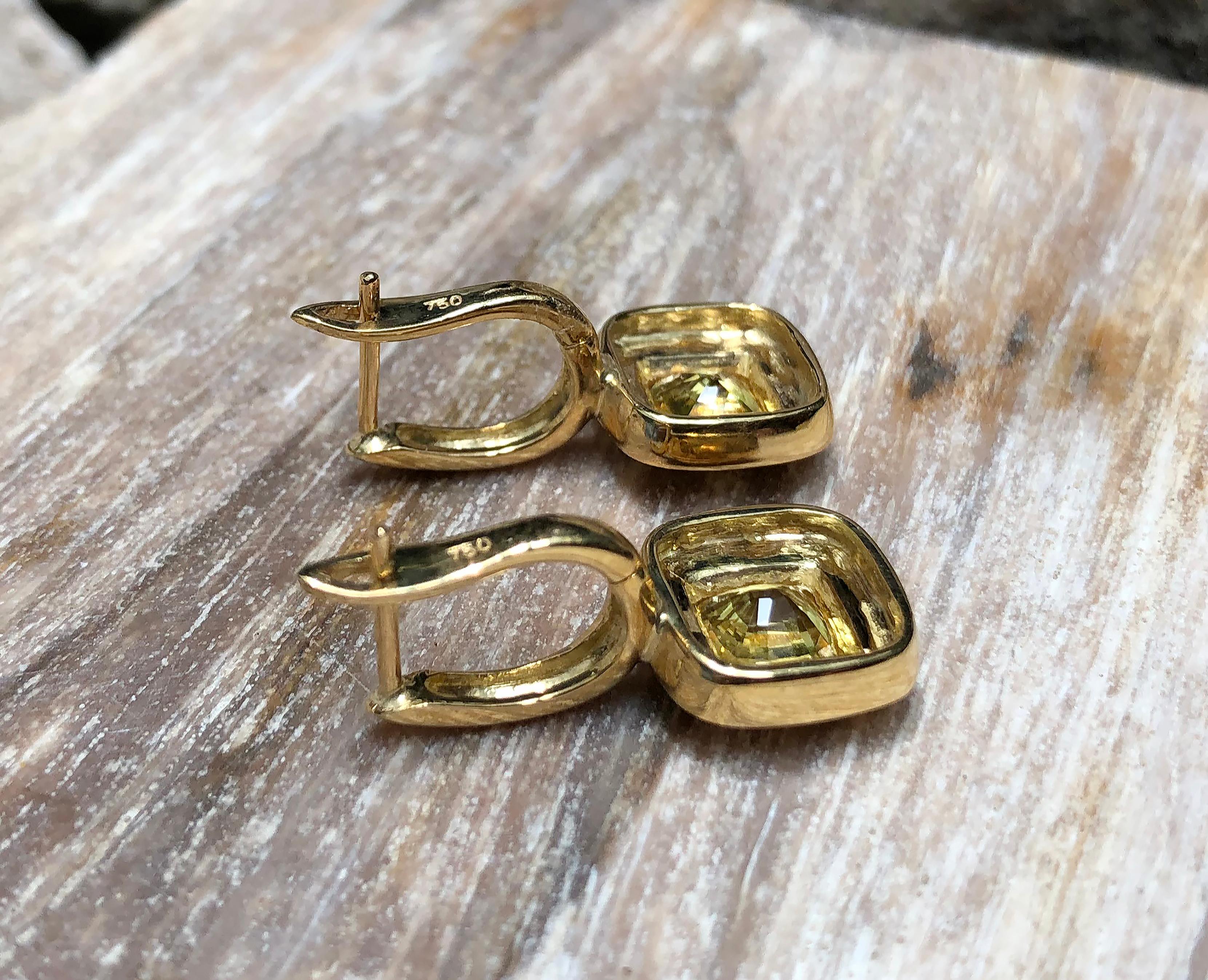 Yellow Sapphire Earrings Set in 18 Karat Gold Settings For Sale 2