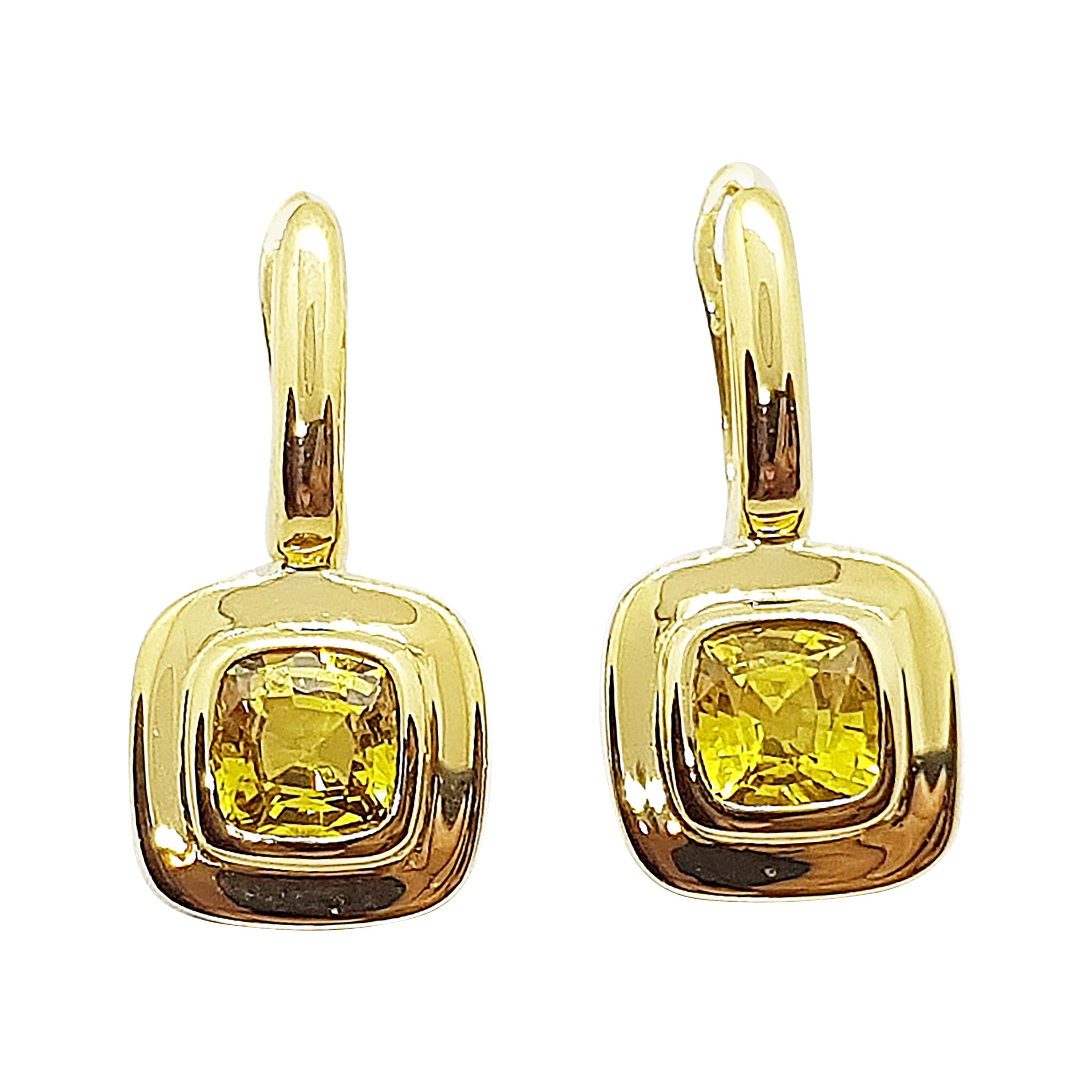 Yellow Sapphire Earrings Set in 18 Karat Gold Settings For Sale