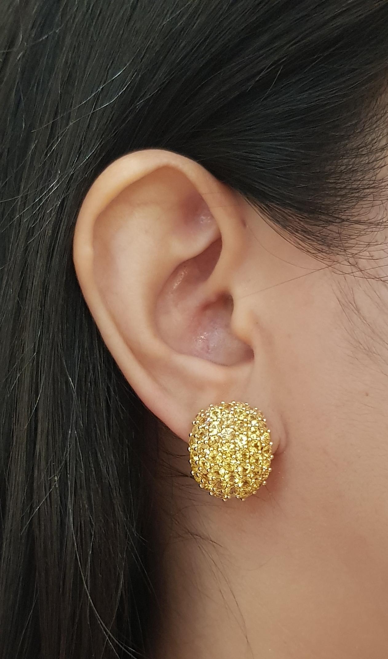 Orecchini con zaffiro giallo da 8,76 carati con montatura in oro 18 carati

Larghezza: 1.7 cm 
Lunghezza: 2.1 cm
Peso totale: 14,43 grammi

