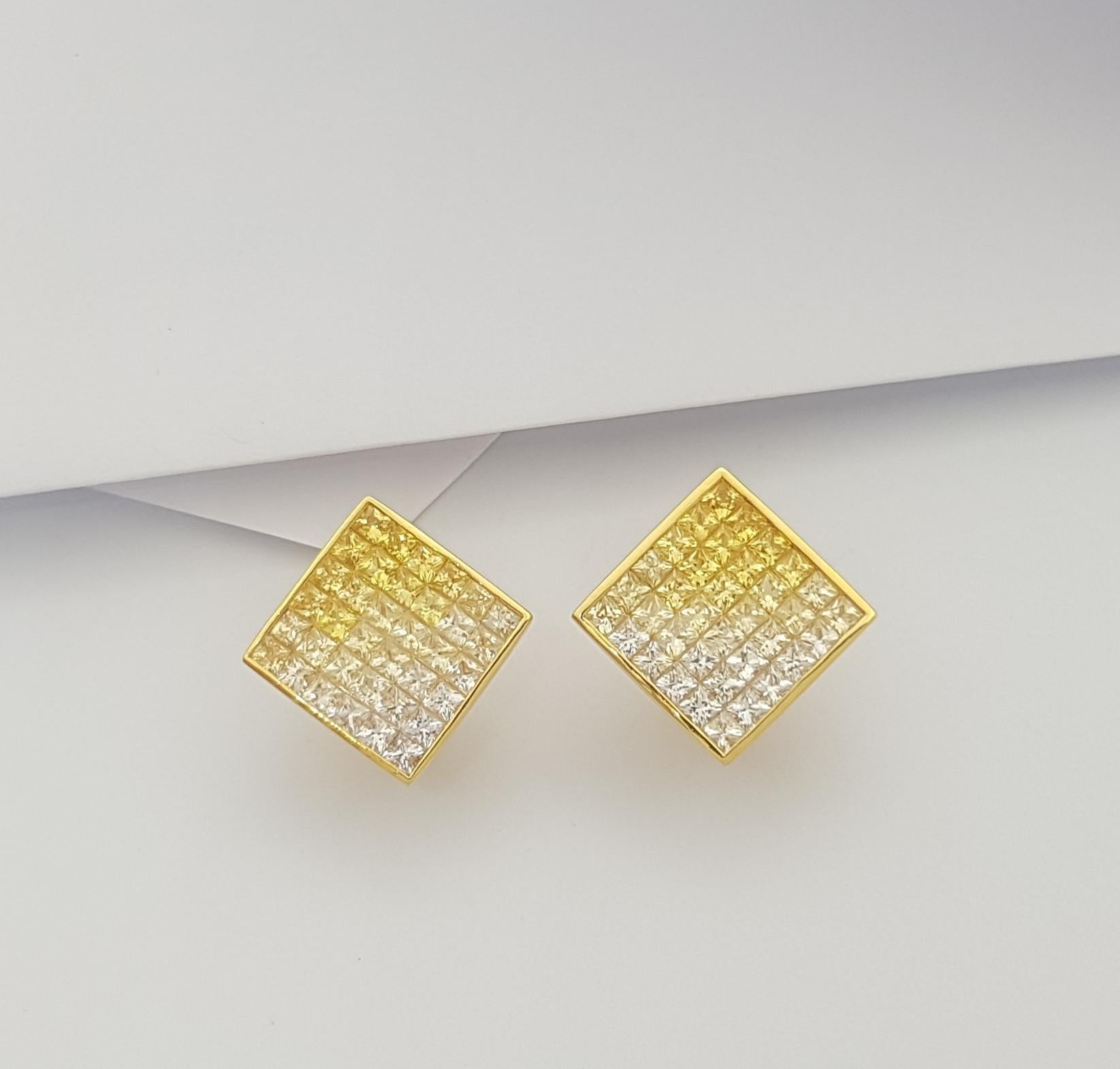 Princess Cut Yellow Sapphire Earrings Set in 18k Gold Settings For Sale