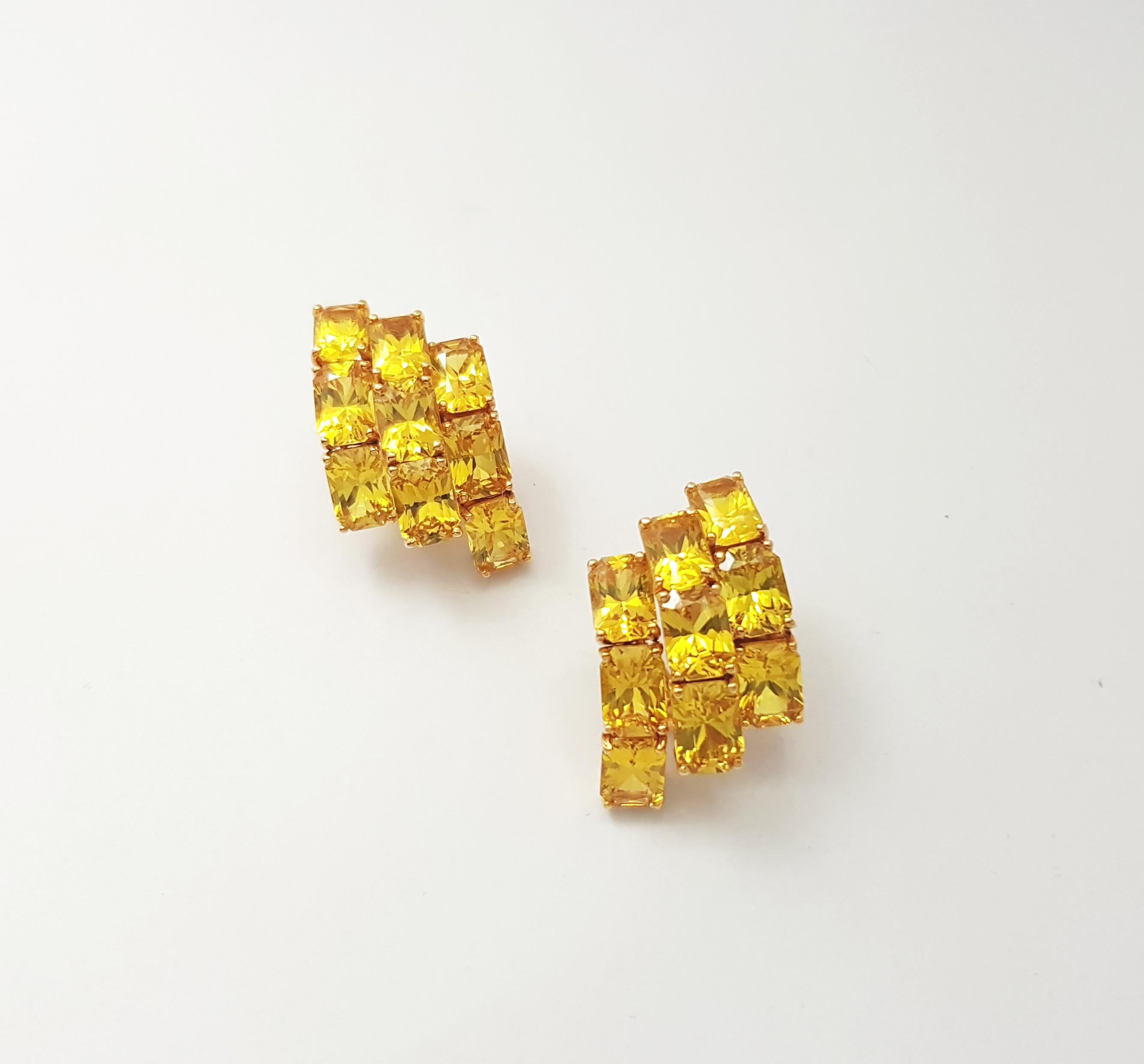 Emerald Cut Yellow Sapphire Earrings set in 18K Gold Settings For Sale