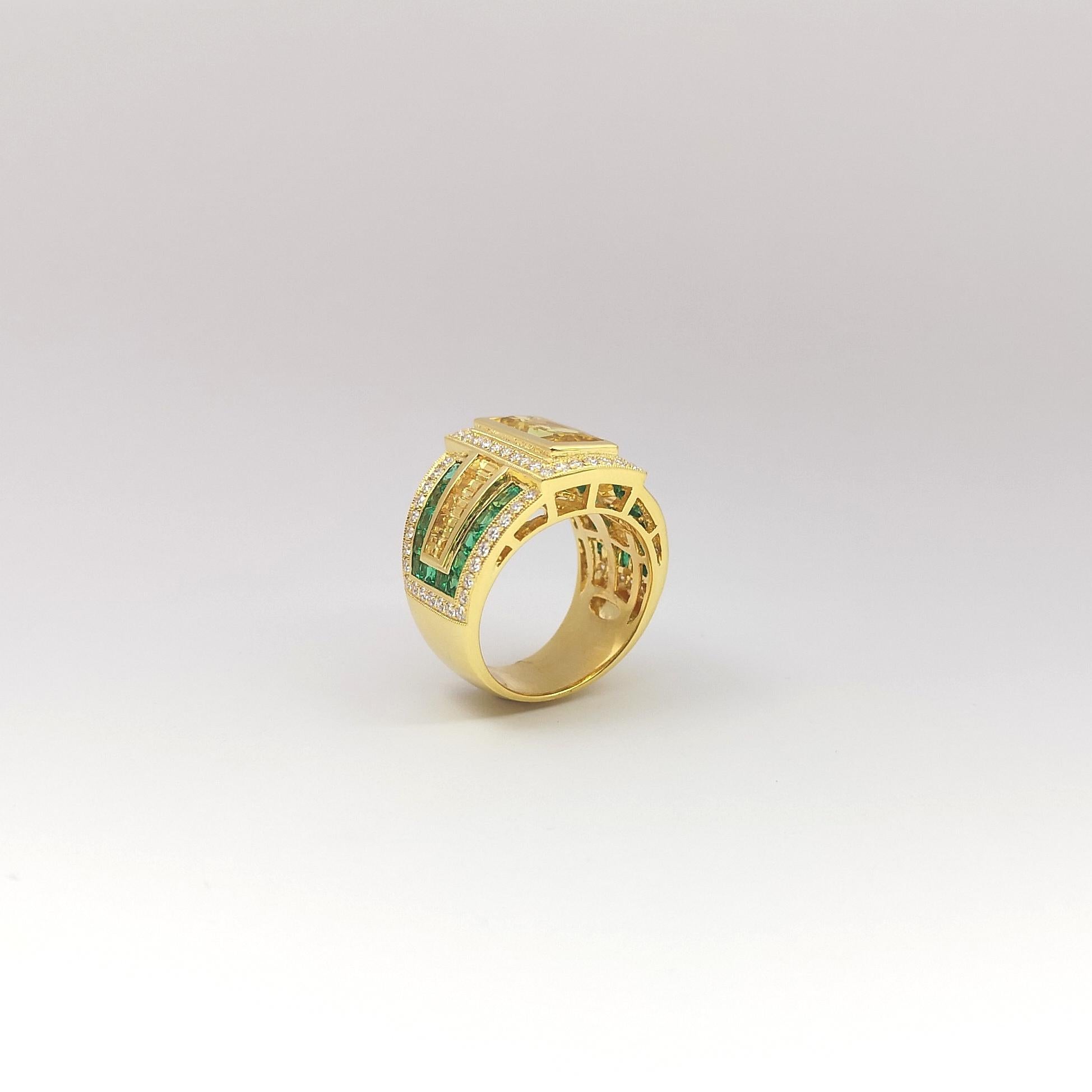 Ring mit gelbem Saphir, Smaragd und Diamant in 18 Karat Goldfassungen gefasst im Angebot 4