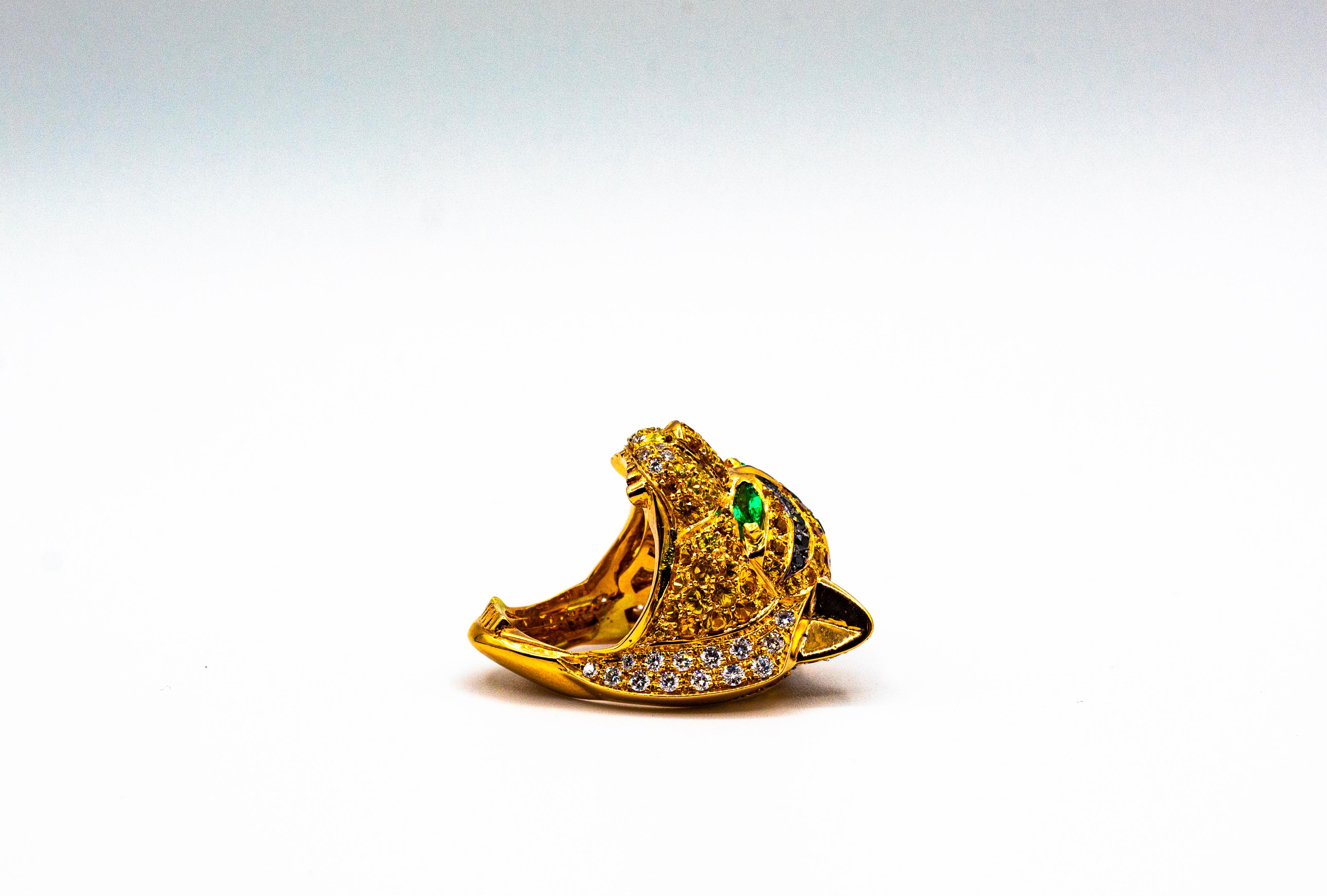 Zafiro Amarillo Esmeralda Negro y Blanco Diamante Anillo Tigre Oro Amarillo Collar en venta 7
