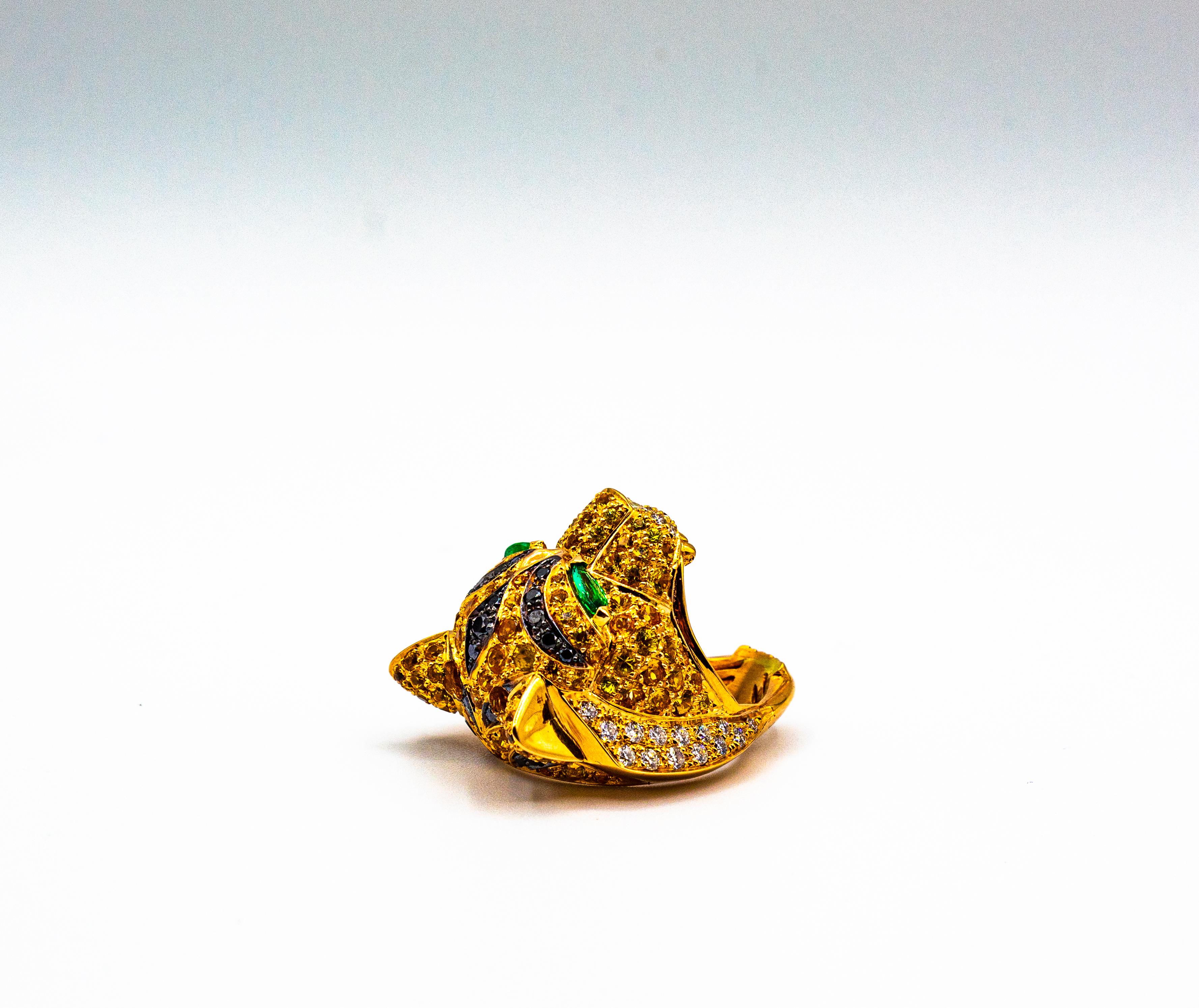 Zafiro Amarillo Esmeralda Negro y Blanco Diamante Anillo Tigre Oro Amarillo Collar en venta 8