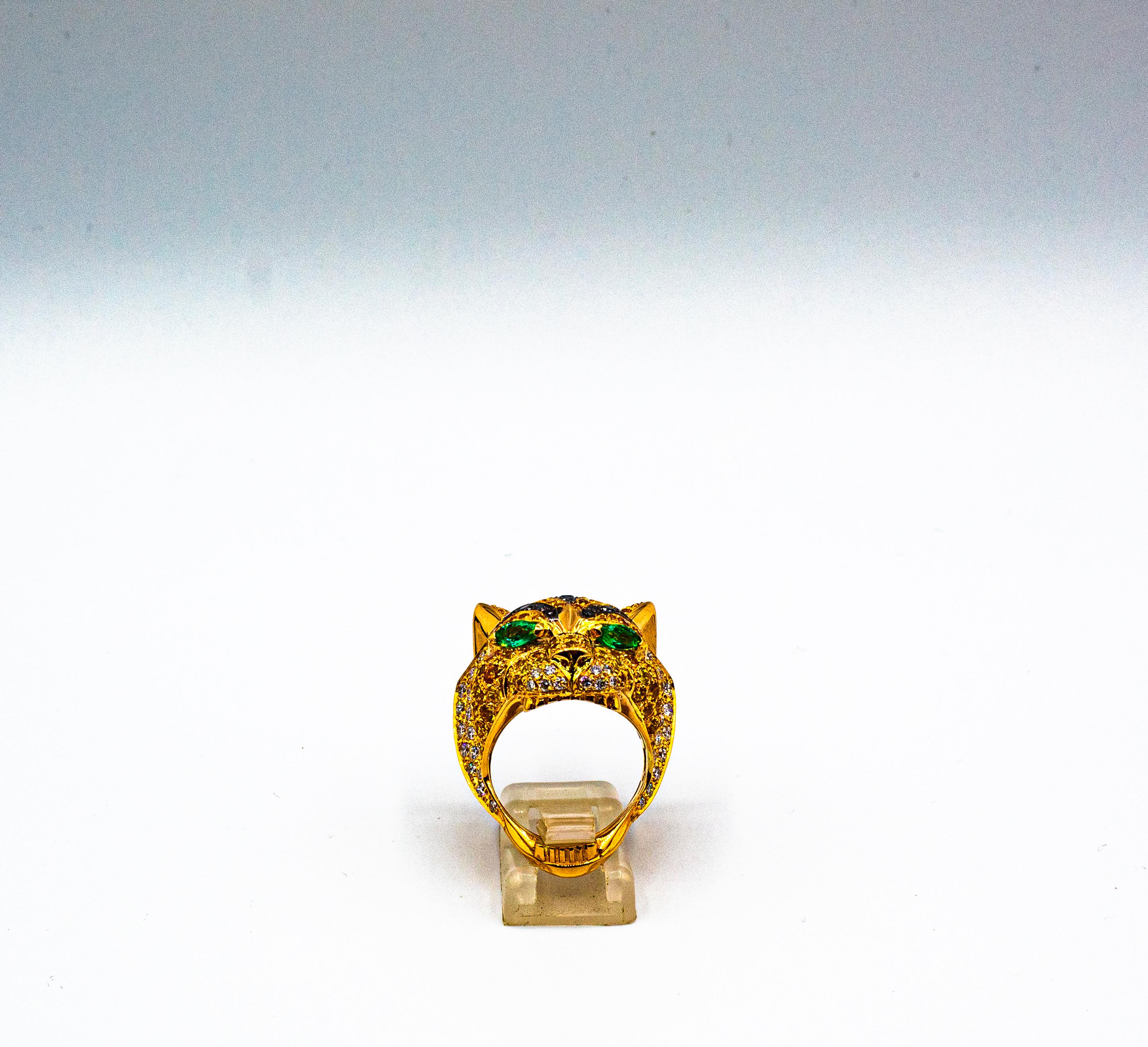 Women's or Men's Yellow Sapphire Emerald Black & White Diamond Yellow Gold Tiger Ring Necklace For Sale