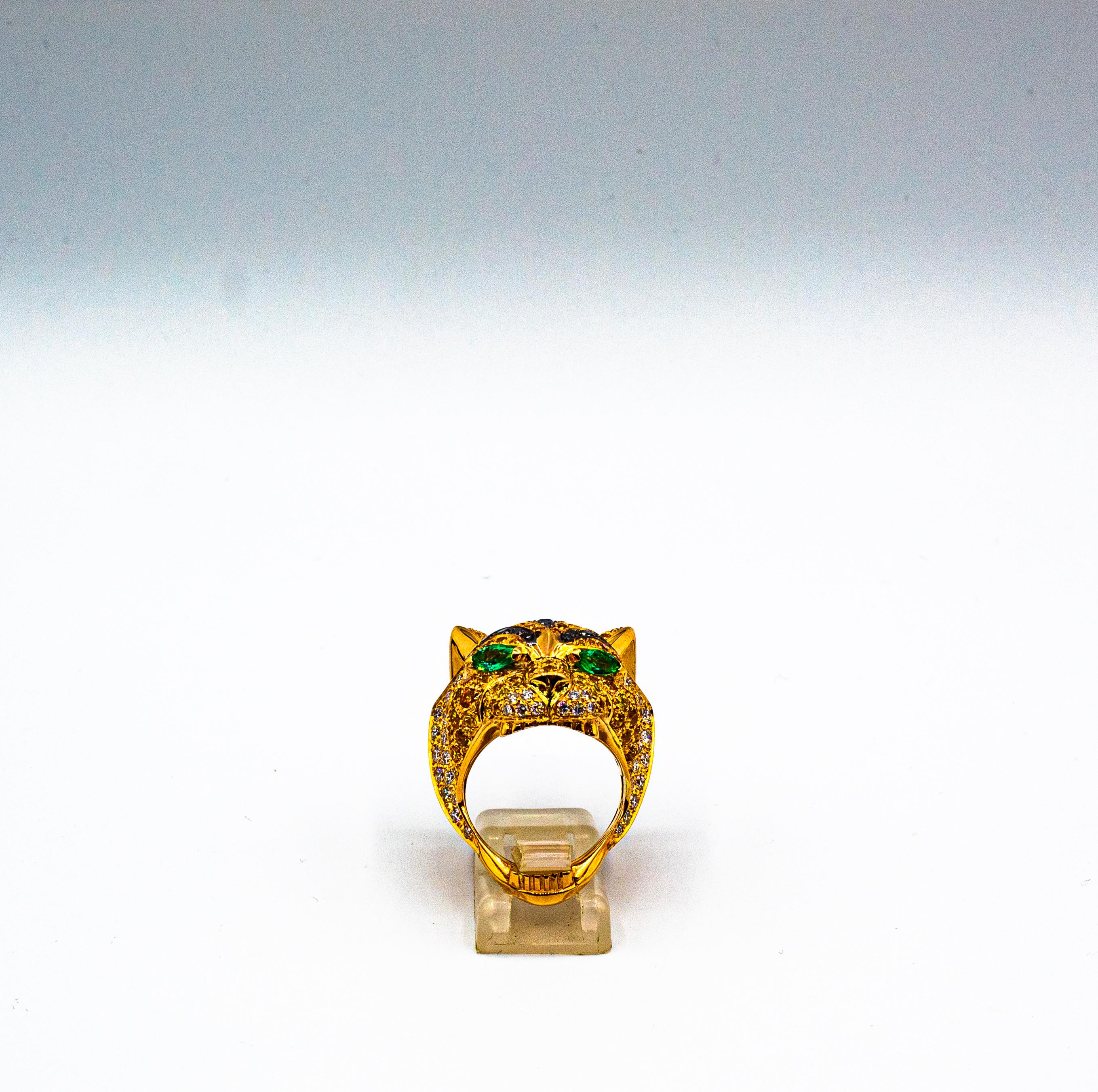 Yellow Sapphire Emerald Black & White Diamond Yellow Gold Tiger Ring Necklace For Sale 1