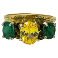 Yellow Sapphire & Emerald Cocktail Ring in 18k yellow Gold