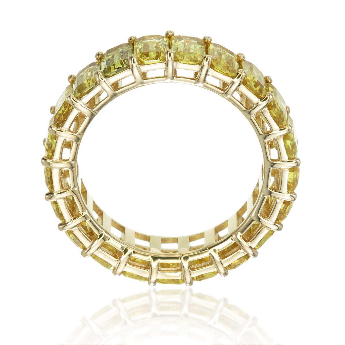 Emerald Cut Yellow Sapphire eternity band 18kt gold For Sale