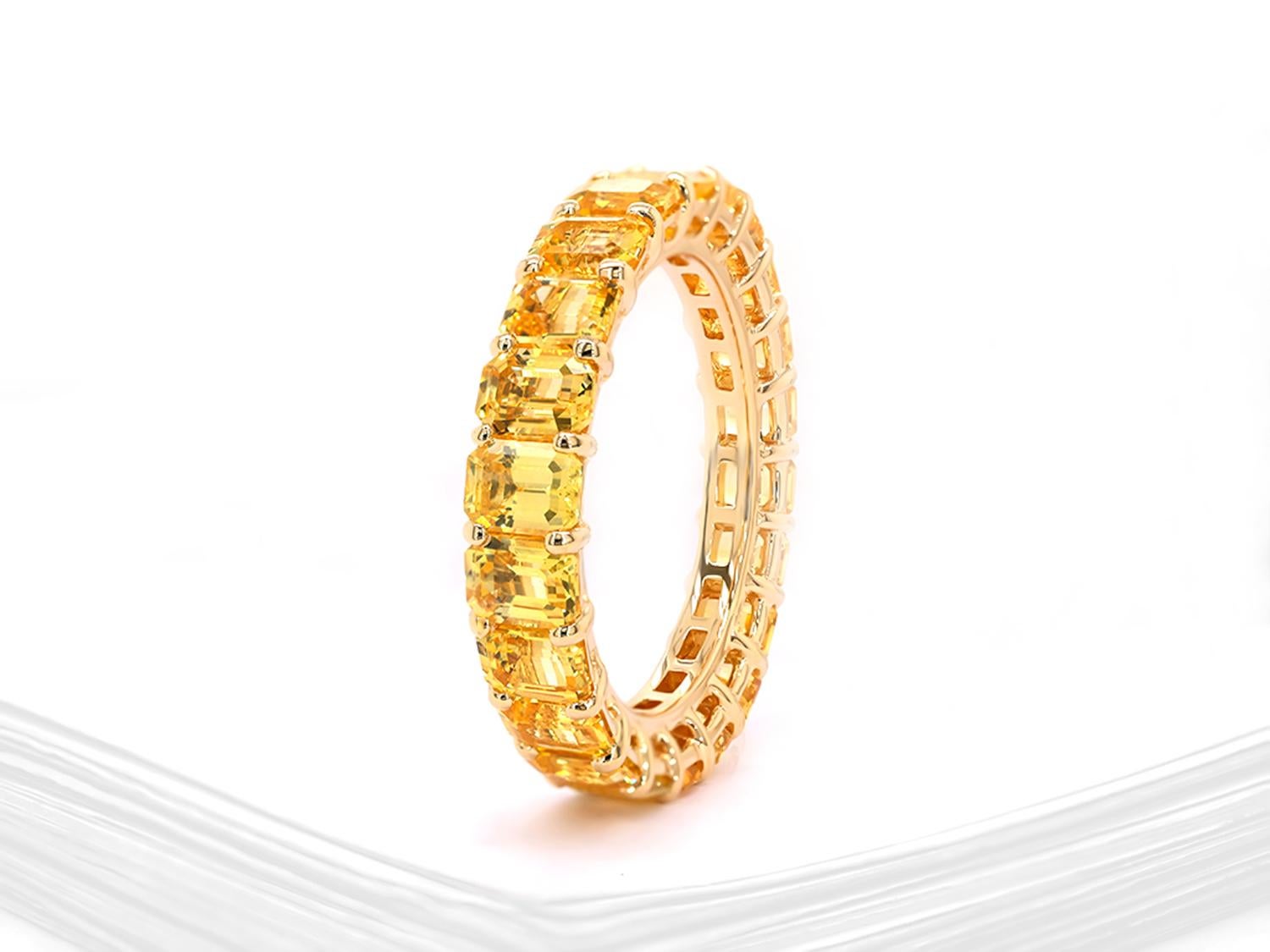 Women's or Men's Yellow Sapphire Eternity Band Ring 5.50 Carats 18K Yellow Gold For Sale