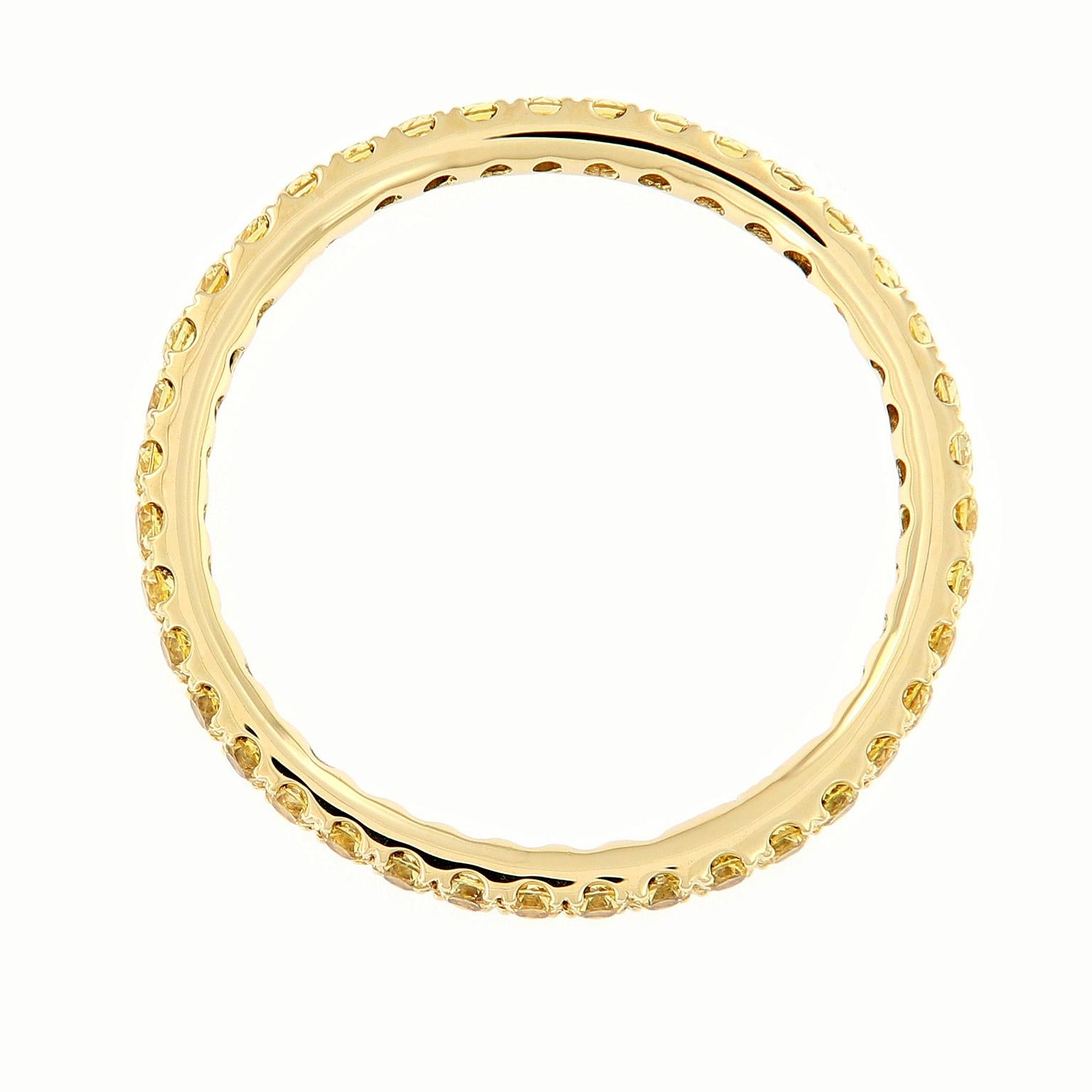 Round Cut 18 Karat Yellow Gold and 1.20 Cttw Yellow Sapphire Eternity Band Ring