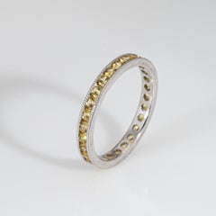 Yellow Sapphire Eternity Ring Sz 7.5 18k White Gold Stacking Band Fine Jewelry