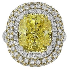 Yellow Sapphire Gemstone Statement Diamond Ring in 14K Solid Gold (Certified)