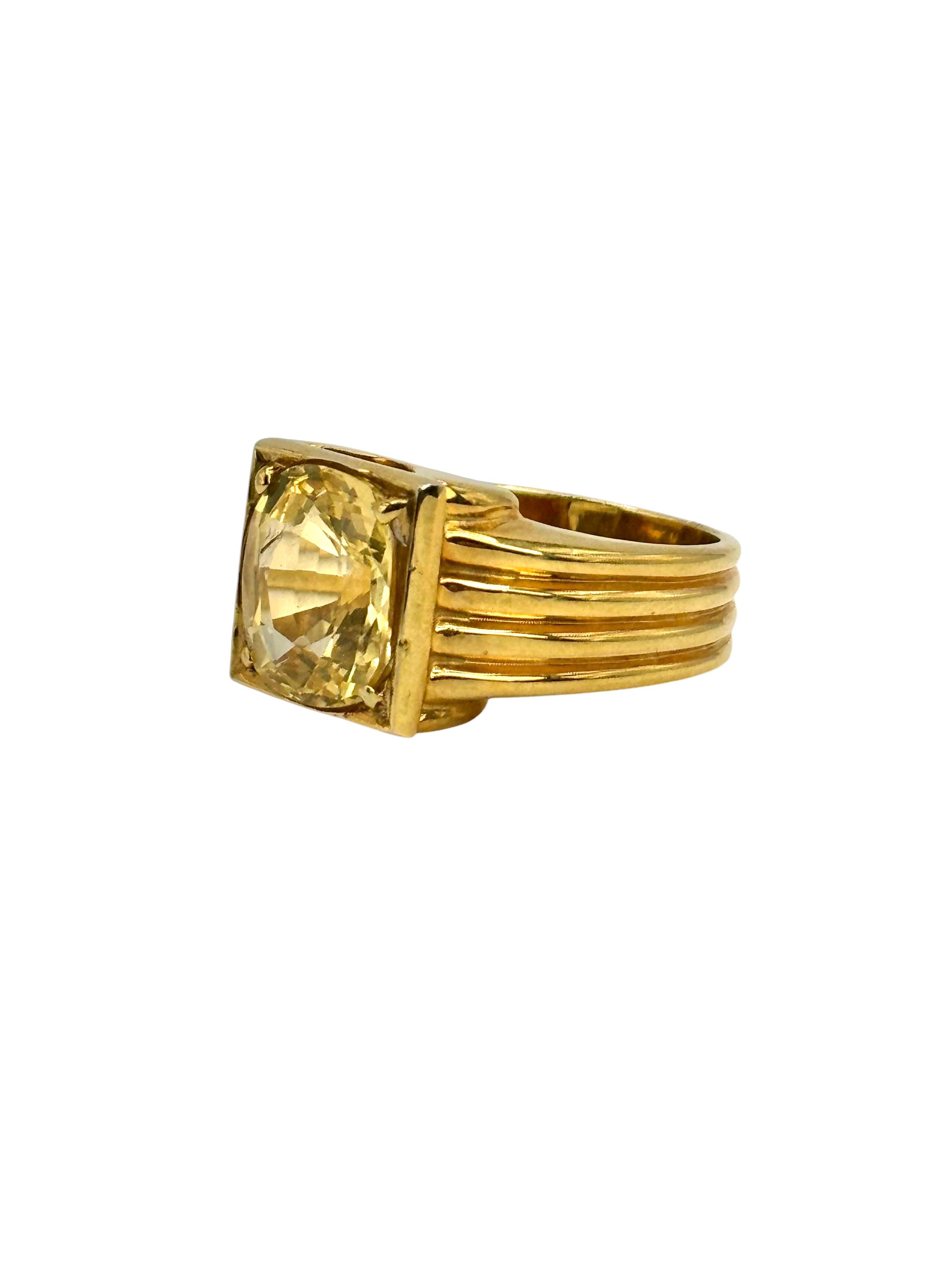 14K Yellow Gold ring with 1 oval yellow sapphire approximately 7.32 carats

