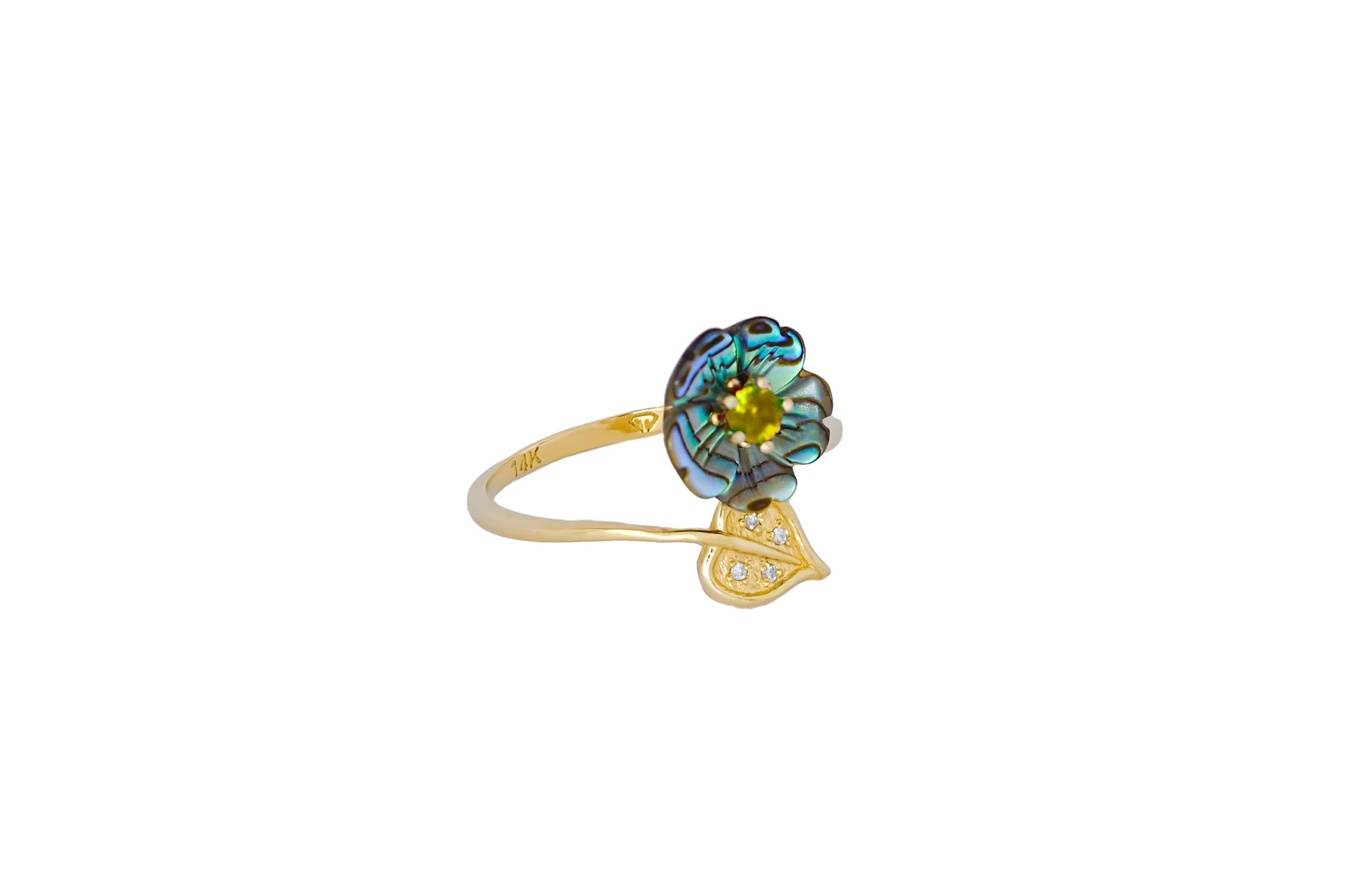 Modern Yellow gemstone 14k  gold ring. For Sale