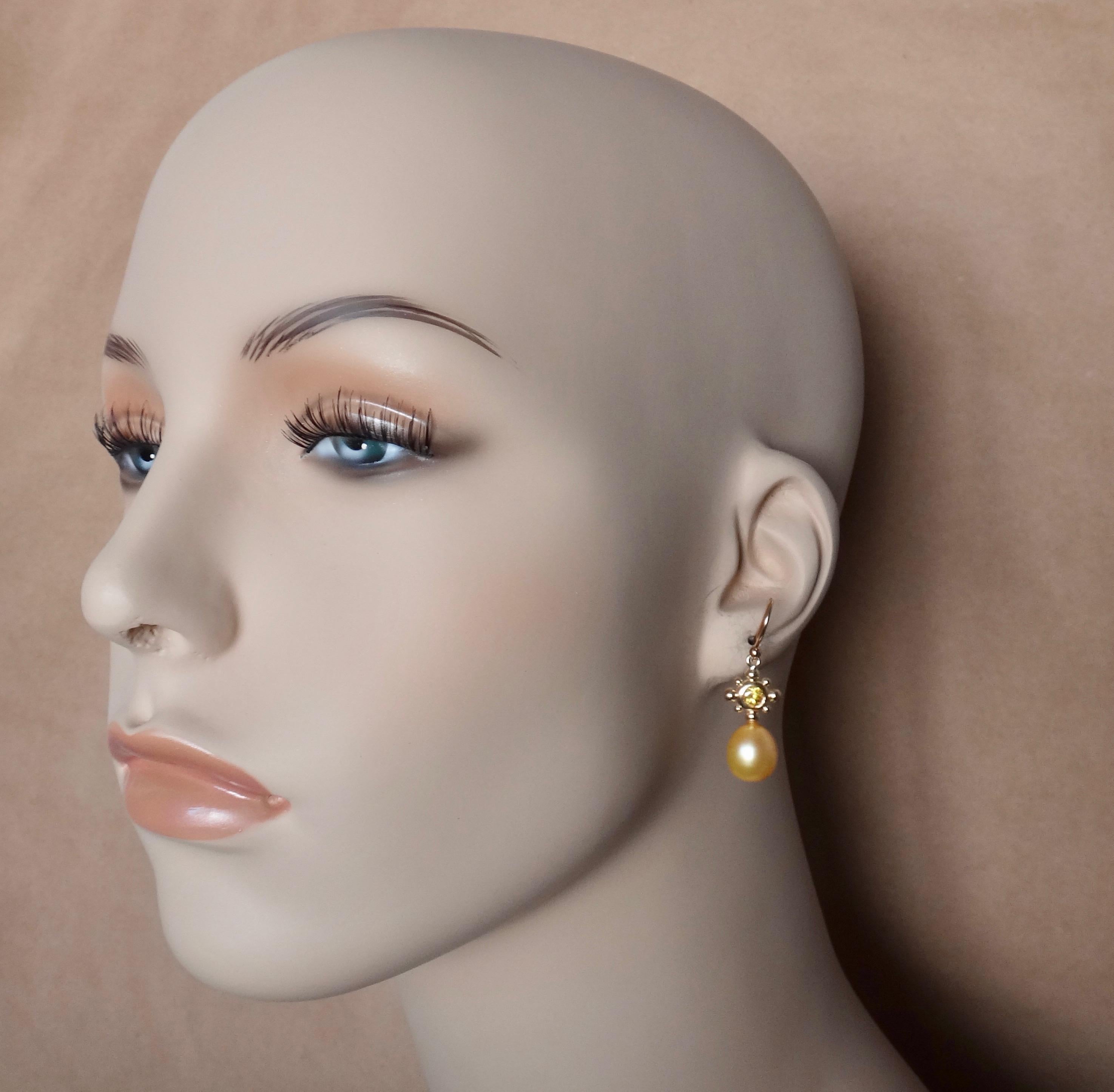 Yellow Sapphire Golden South Seas Pearl 18 Karat Yellow Gold Dangle Earrings In New Condition In Austin, TX