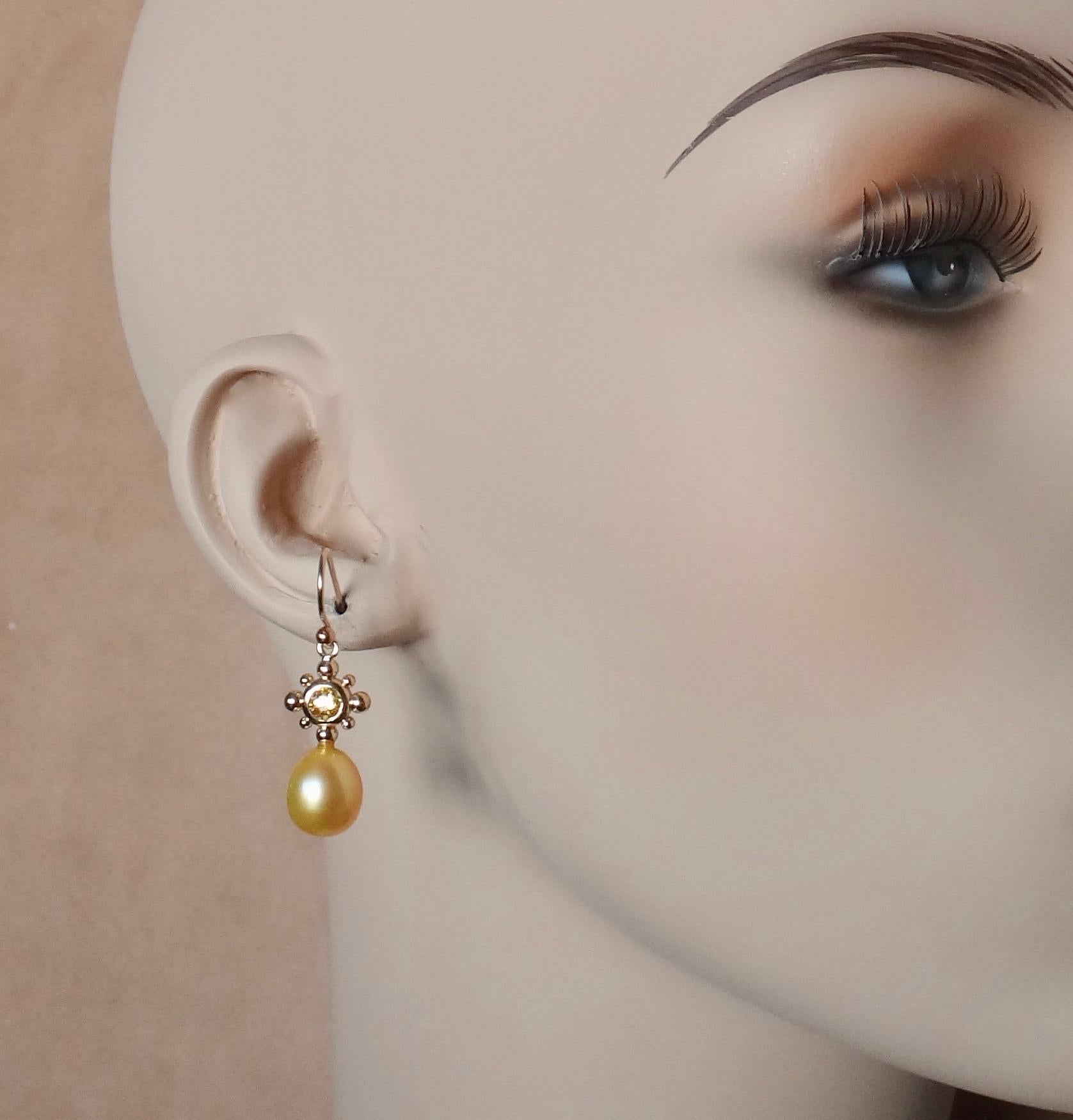 Yellow Sapphire Golden South Seas Pearl 18 Karat Yellow Gold Dangle Earrings 1