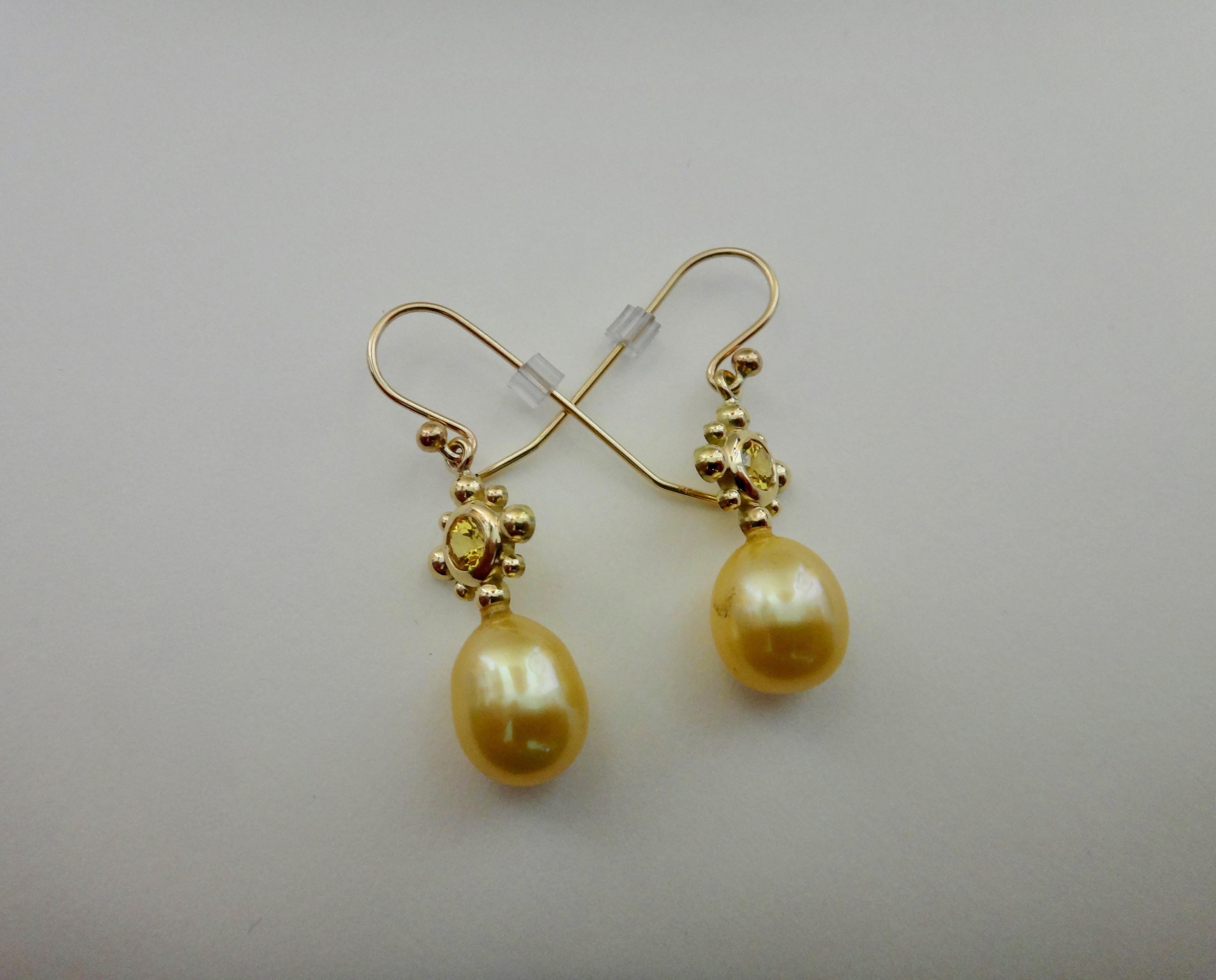 Yellow Sapphire Golden South Seas Pearl 18 Karat Yellow Gold Dangle Earrings 2