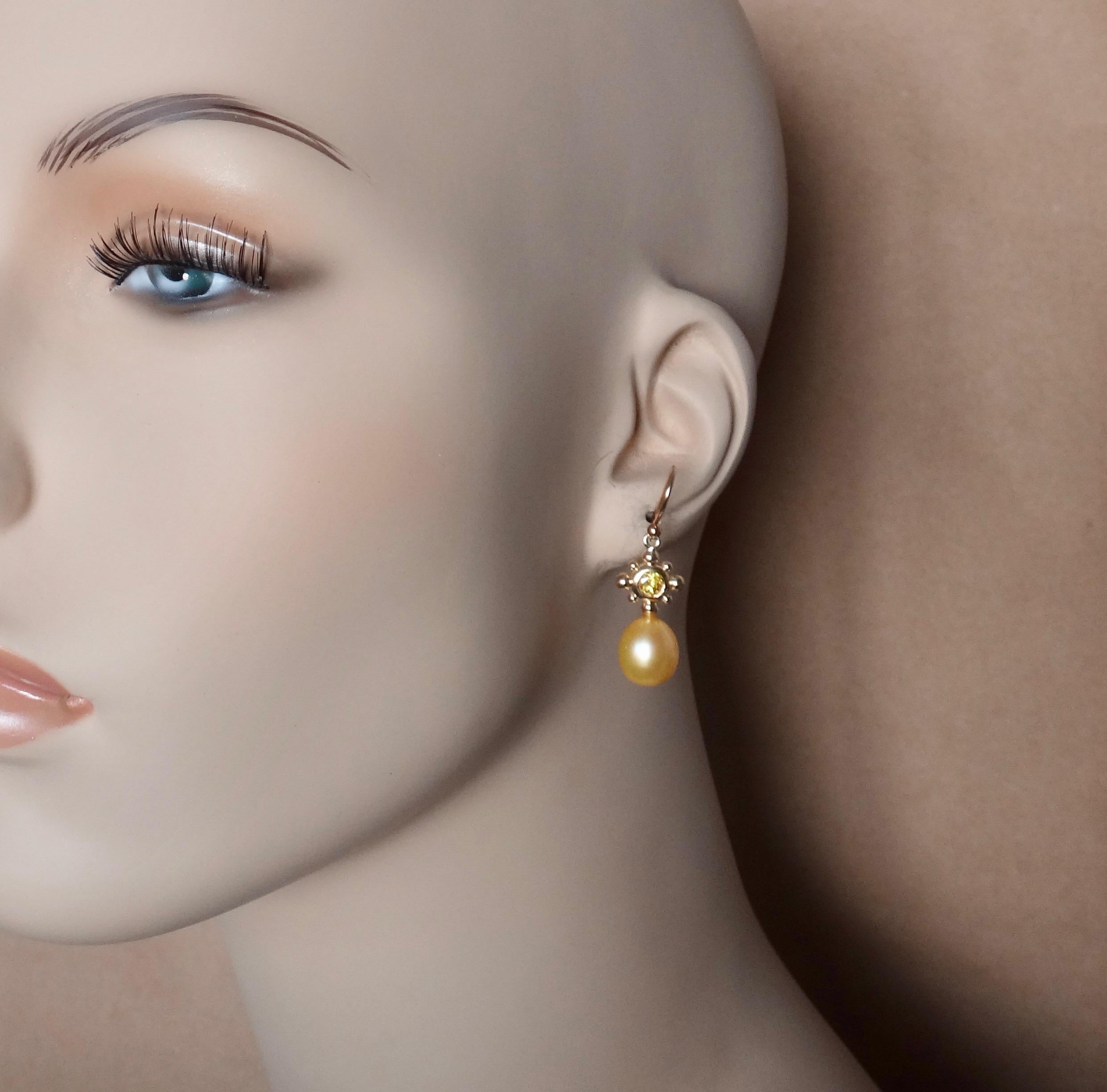 Yellow Sapphire Golden South Seas Pearl 18 Karat Yellow Gold Dangle Earrings 3