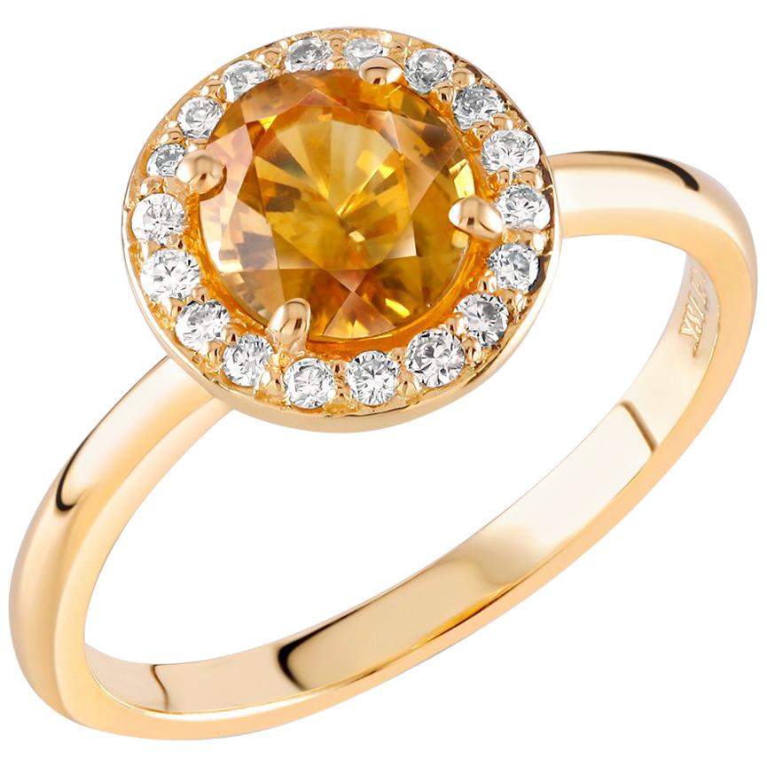 Yellow Sapphire Diamond Eighteen Karat Gold Cluster Cocktail Ring 