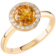 Yellow Sapphire Diamond Eighteen Karat Gold Cluster Cocktail Ring