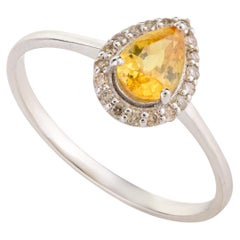Bague de fiançailles en or blanc massif 18k avec saphir jaune et halo de diamants pour elle