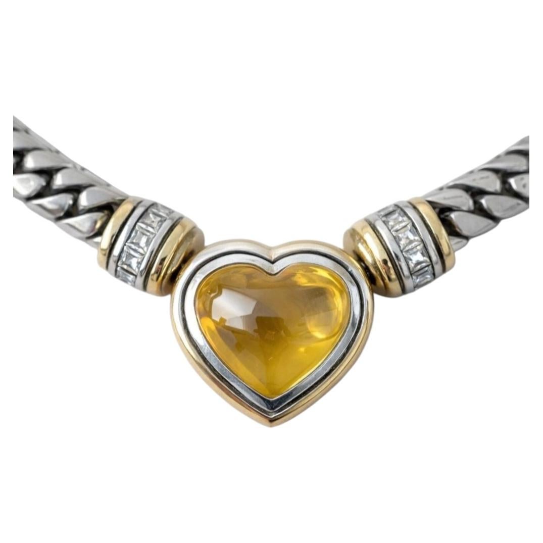 Collar Corazón Zafiro Amarillo en Oro Blanco 18k Años 80 Regalo Hemmerle Vintage