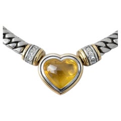 Collier coeur saphir jaune en or blanc 18k 1980 Vintage Hemmerle Gift
