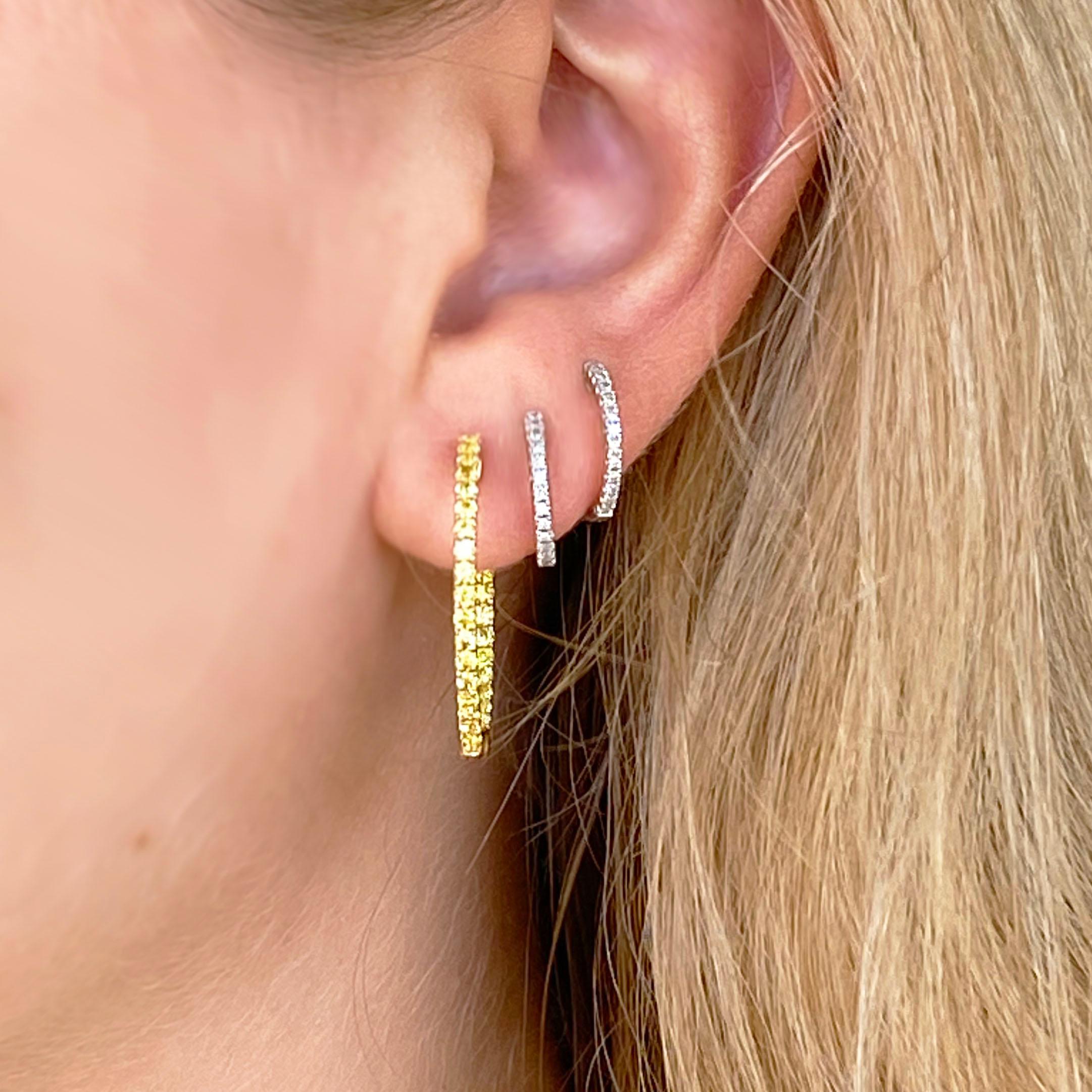 Yellow Sapphire Inside Out Hoop Earrings, 14 Karat Gold Genuine Sapphire Gems 1