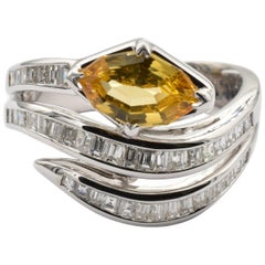 Yellow Sapphire Marquise and Diamonds White Gold Snake Ring Made in Italy