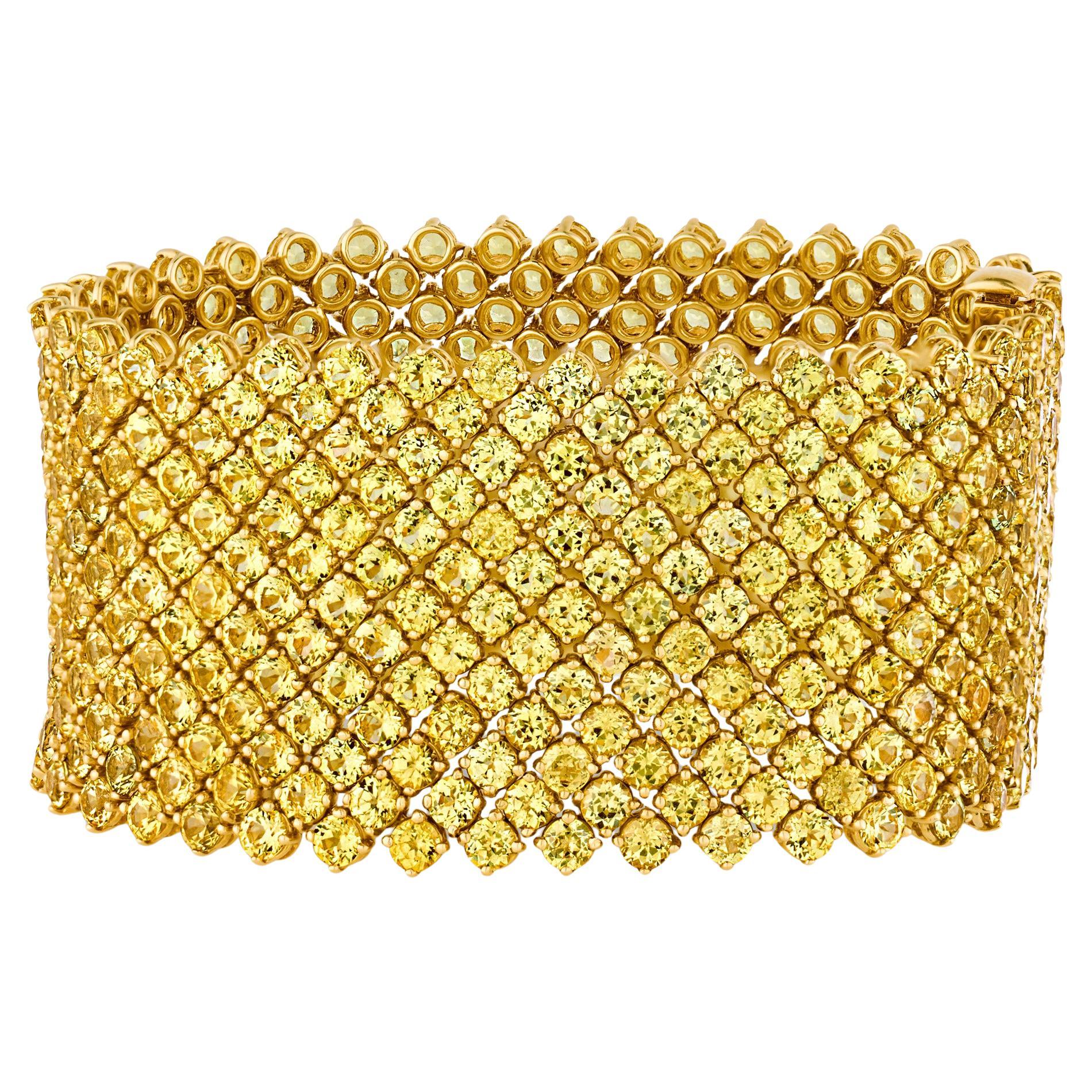 Yellow Sapphire Mesh Bracelet, 66.24 Carats For Sale