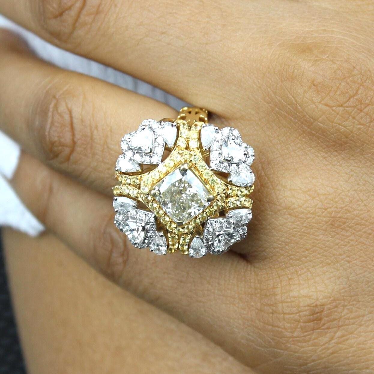 Anillo de zafiro amarillo con diamante natural en oro macizo de 14k (certificado) Art Decó en venta