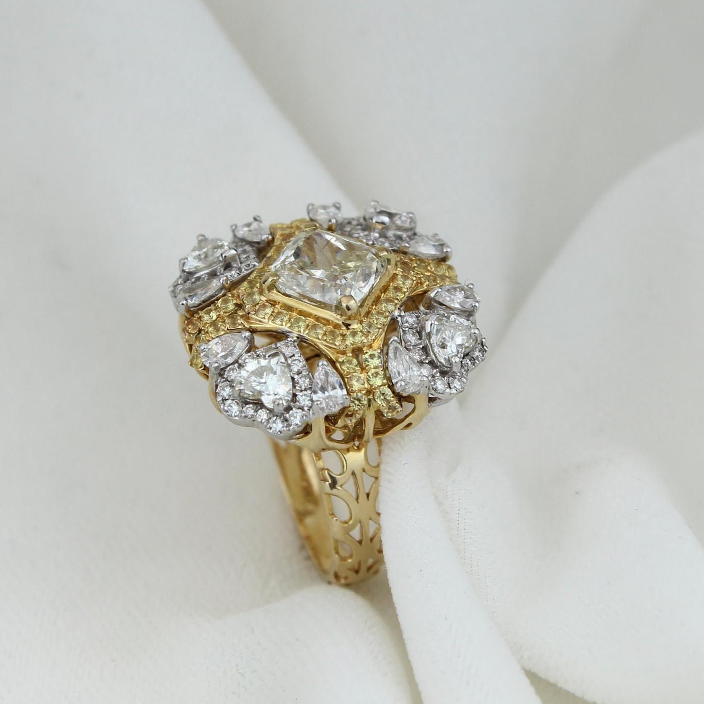 De las mujeres Anillo de zafiro amarillo con diamante natural en oro macizo de 14k (certificado) en venta