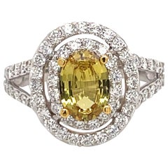 Yellow Sapphire Oval Double Halo Engagement Ring 2.18 Carat 18 Carat White Gold