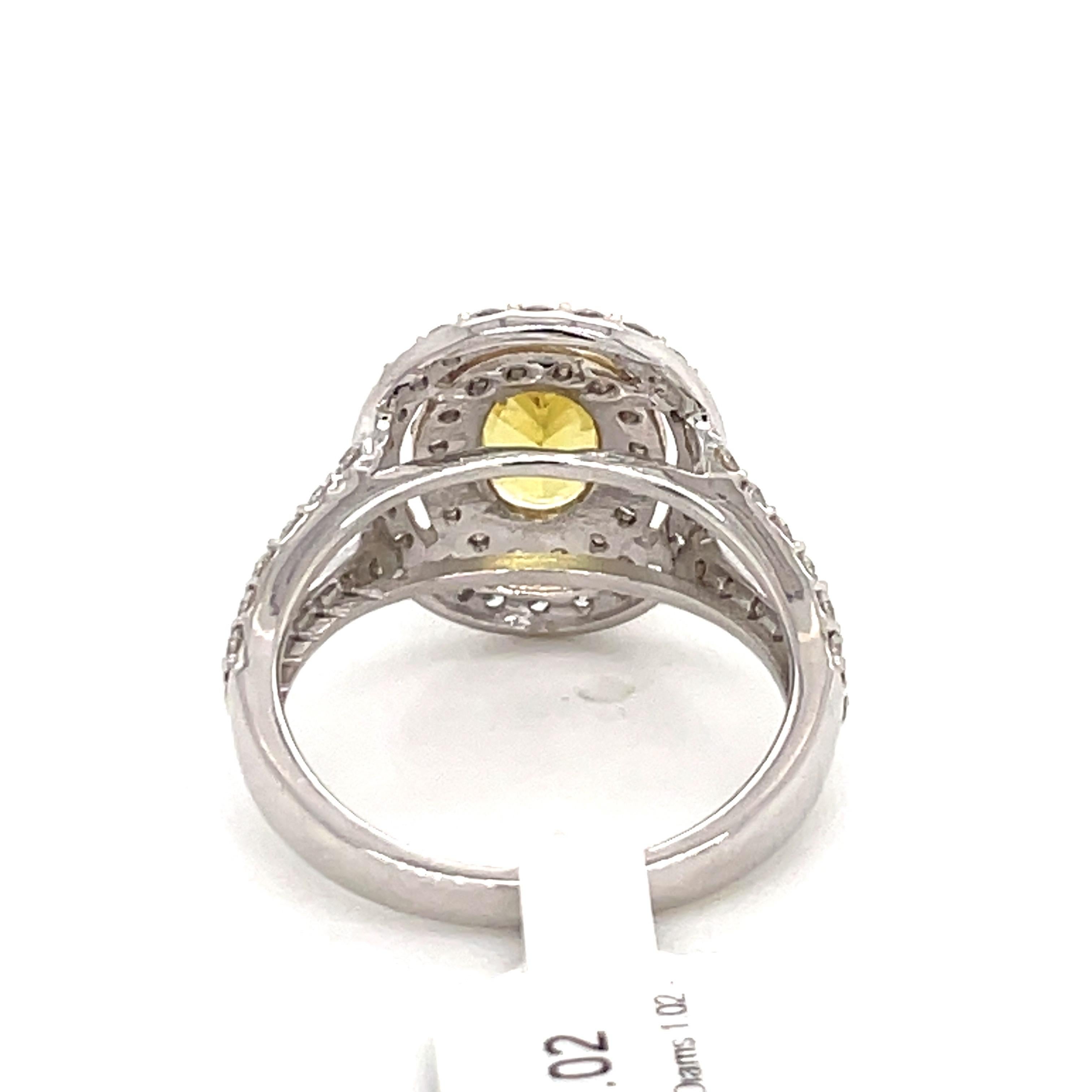 Women's Yellow Sapphire Oval Double Halo Engagement Ring 2.18 Carat 18 Carat White Gold