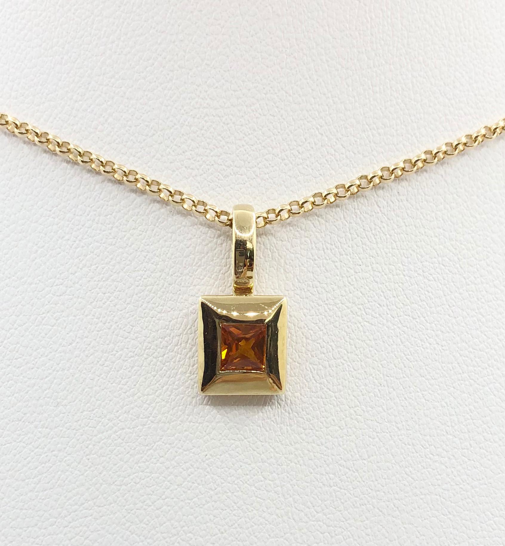 Yellow Sapphire 0.52 carat Pendant set in 18 Karat Gold Settings
(chain not included)

Width: 0.8 cm 
Length: 1.7 cm
Total Weight: 1.75 grams

