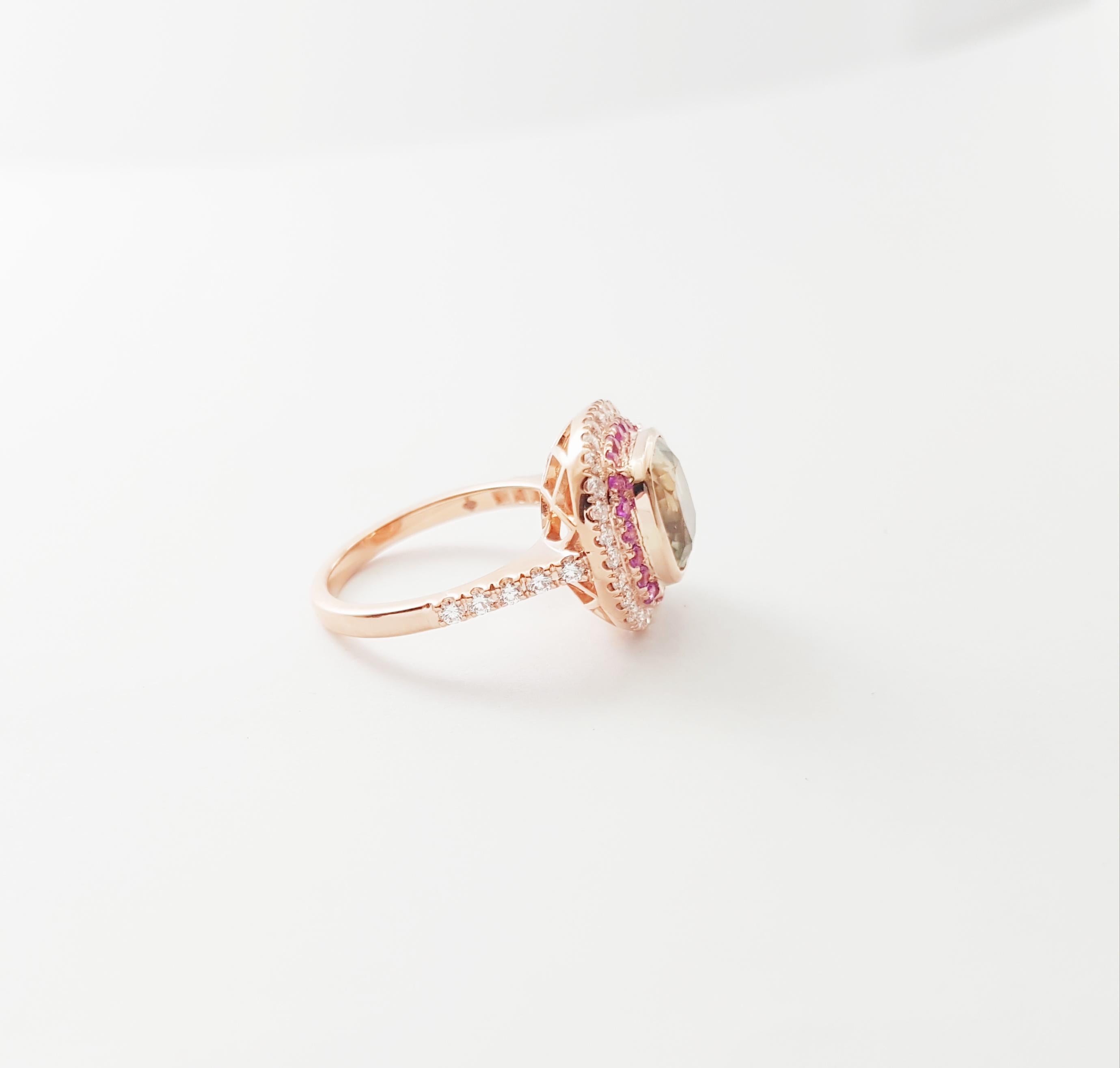 Yellow Sapphire, Pink Sapphire and Diamond Ring set in 18K Rose Gold Settings For Sale 8