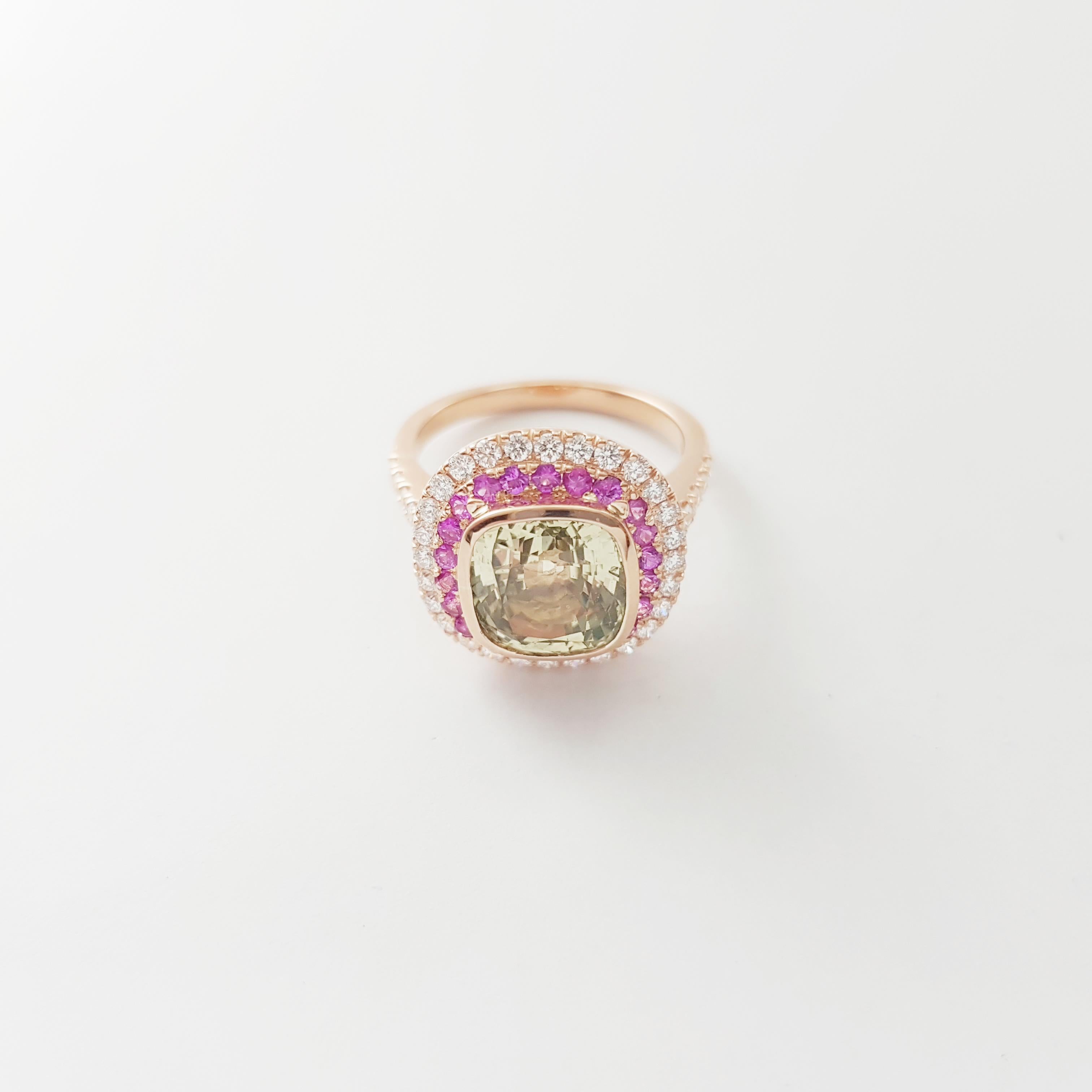 Yellow Sapphire, Pink Sapphire and Diamond Ring set in 18K Rose Gold Settings For Sale 2
