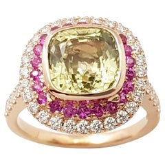 Yellow Sapphire, Pink Sapphire and Diamond Ring set in 18K Rose Gold Settings