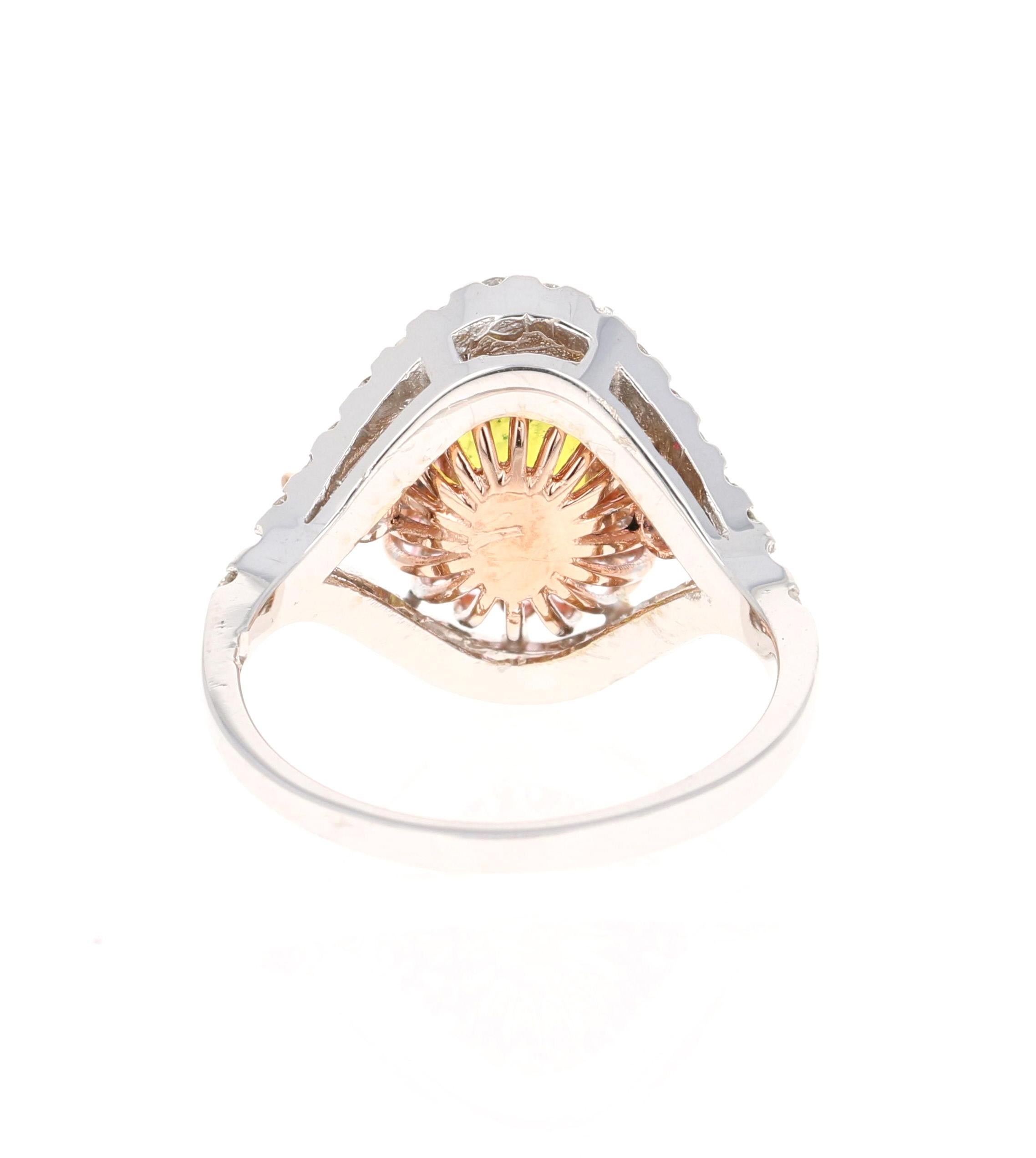 Oval Cut Yellow Sapphire Pink Sapphire Diamond 14 Karat White Gold Bridal Ring