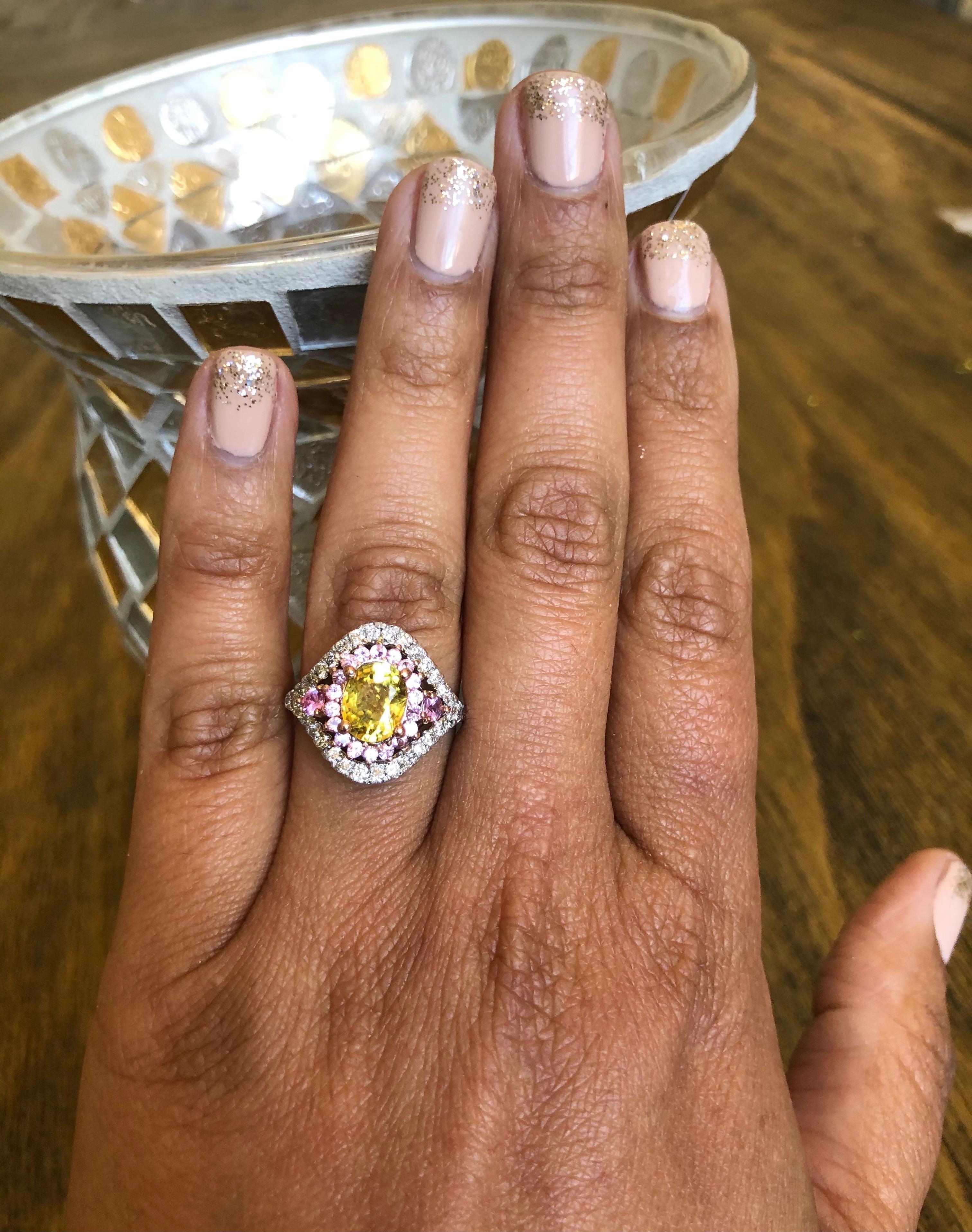 Yellow Sapphire Pink Sapphire Diamond 14 Karat White Gold Bridal Ring In New Condition In Los Angeles, CA