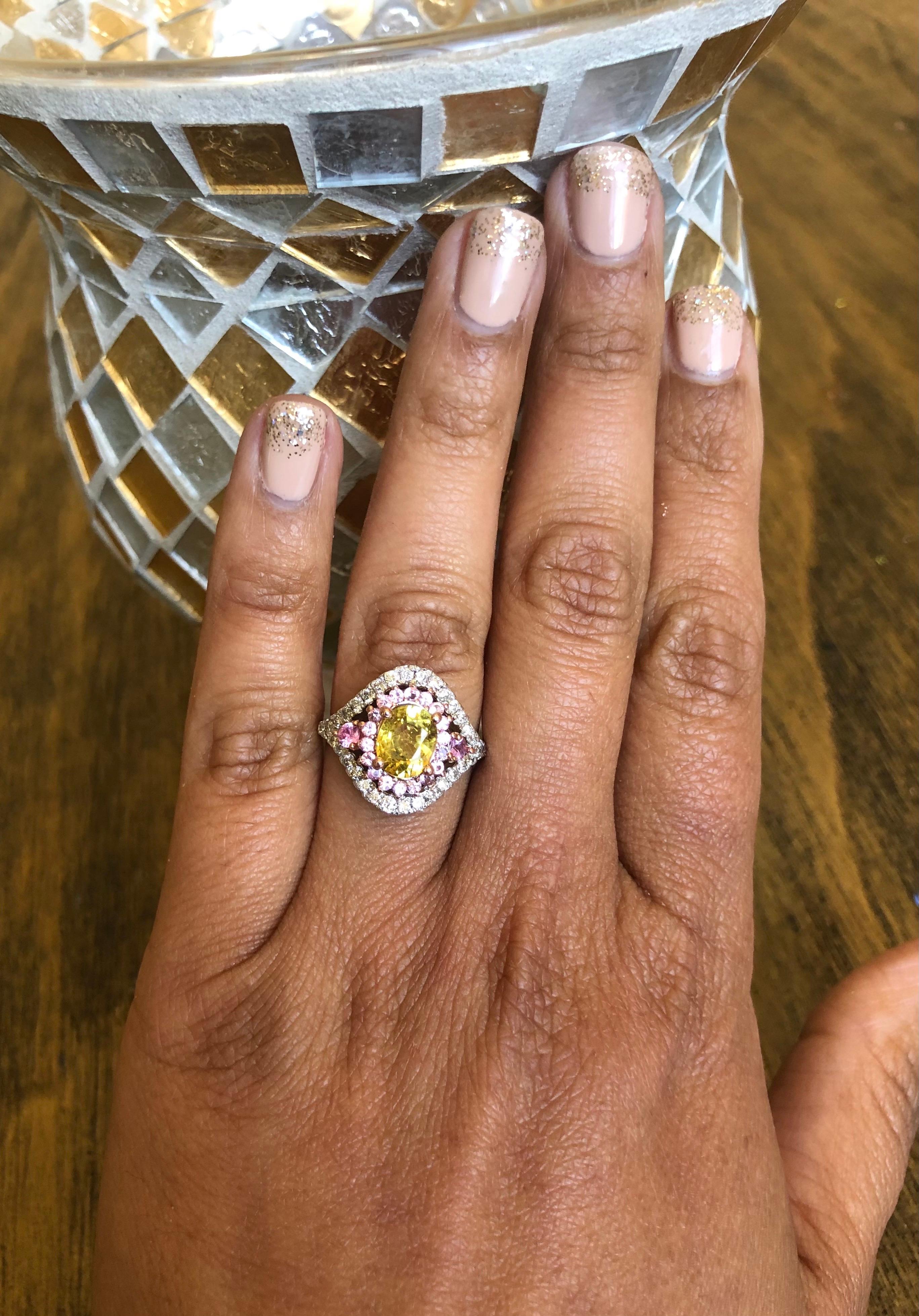 Women's Yellow Sapphire Pink Sapphire Diamond 14 Karat White Gold Bridal Ring
